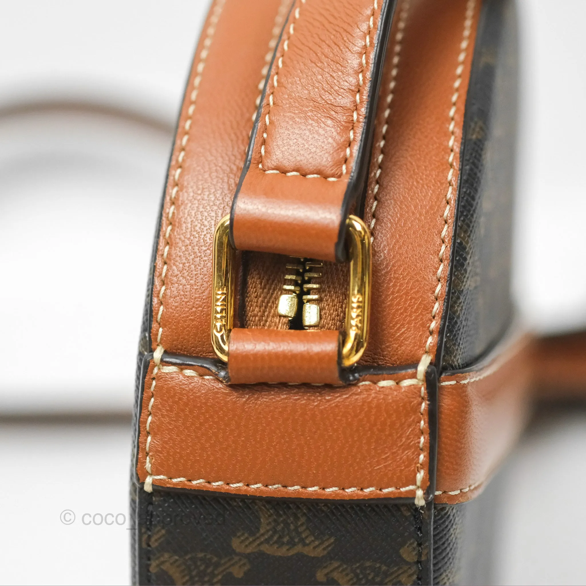 Celine Round Purse on Strap Triomphe Canvas Tan
