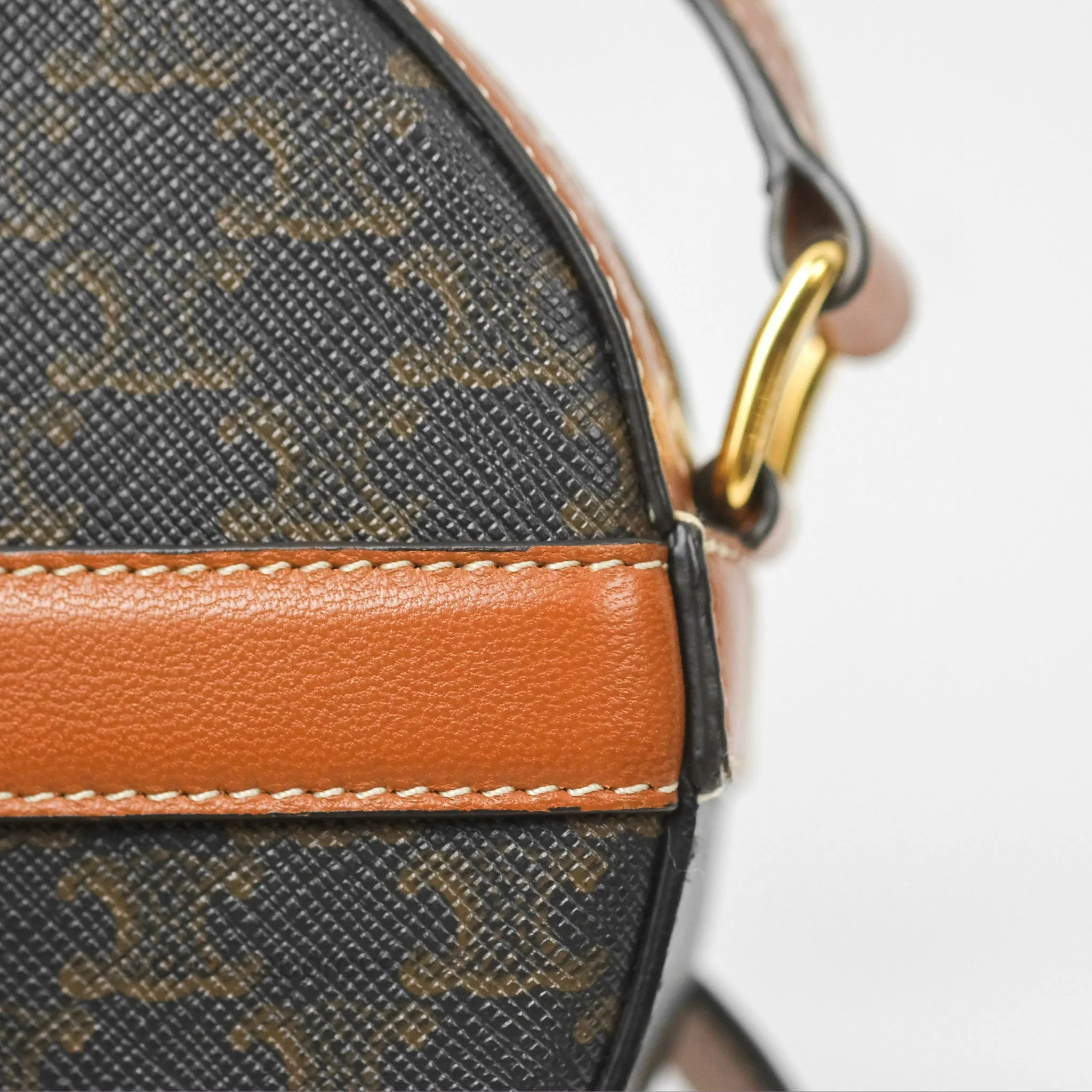 Celine Round Purse on Strap Triomphe Canvas Tan