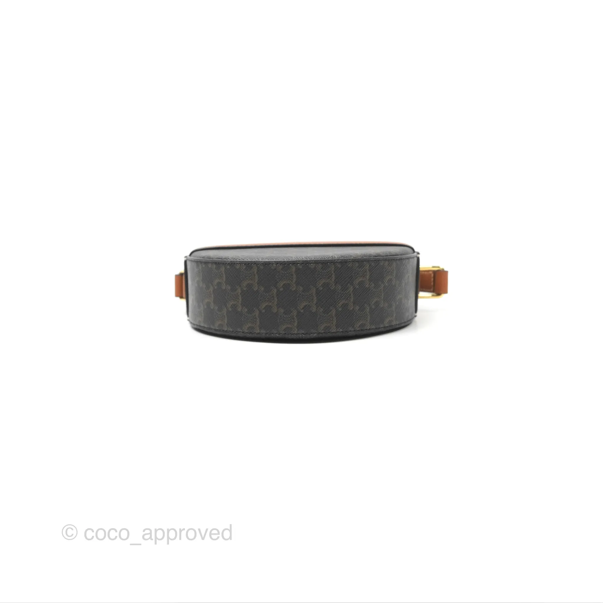 Celine Round Purse on Strap Triomphe Canvas Tan