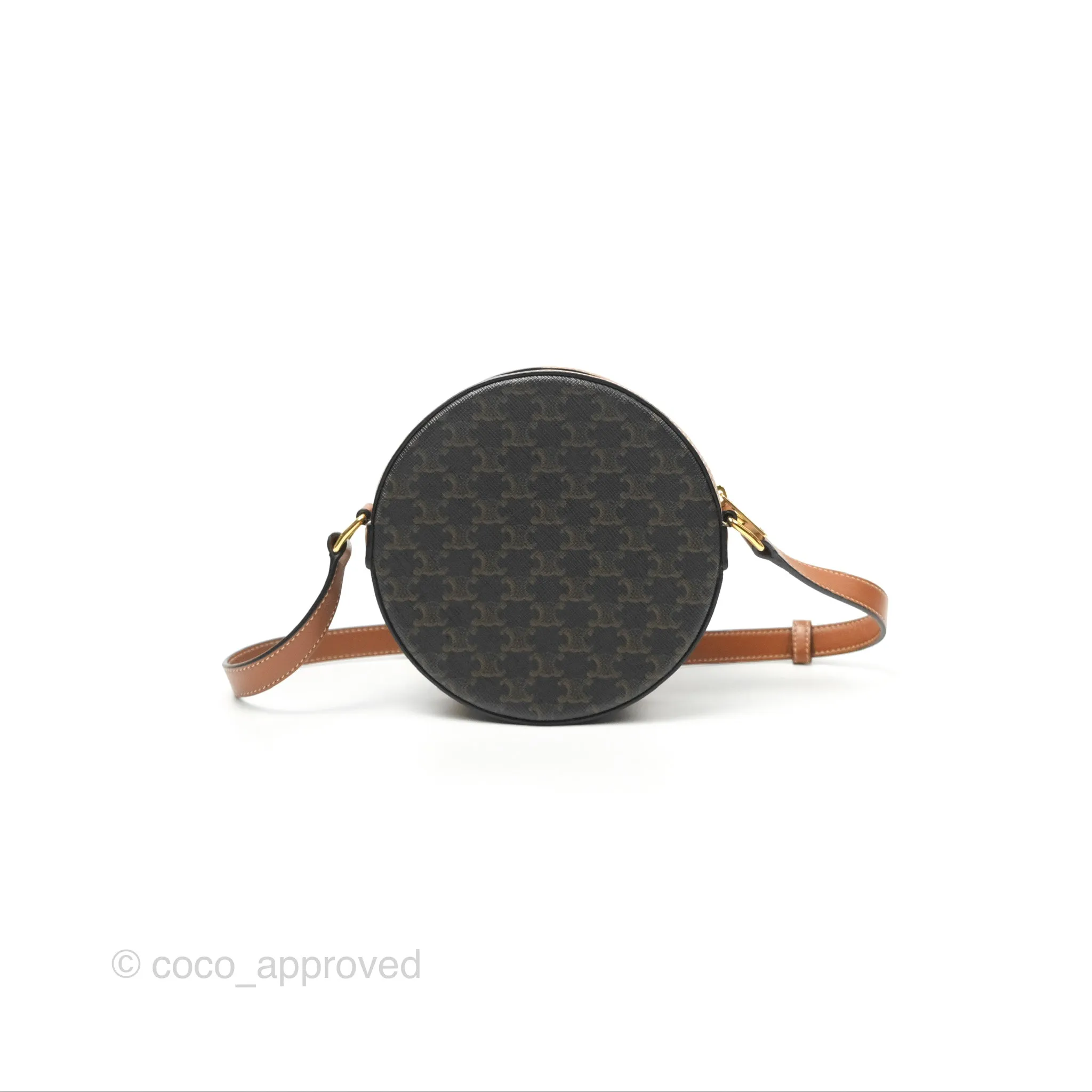 Celine Round Purse on Strap Triomphe Canvas Tan