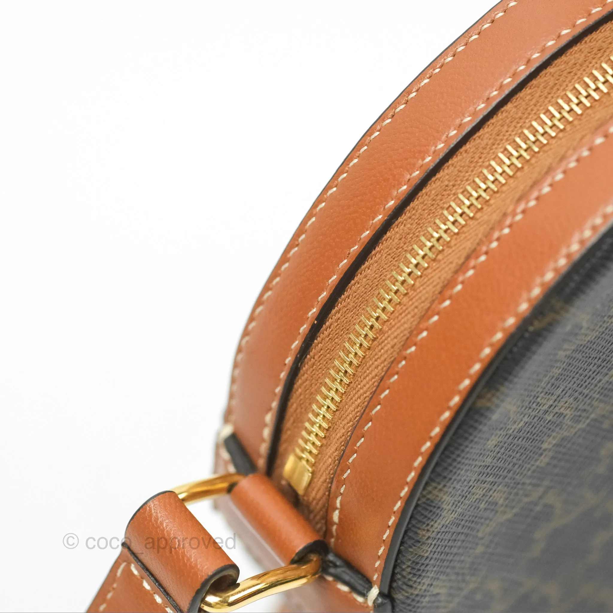 Celine Round Purse on Strap Triomphe Canvas Tan