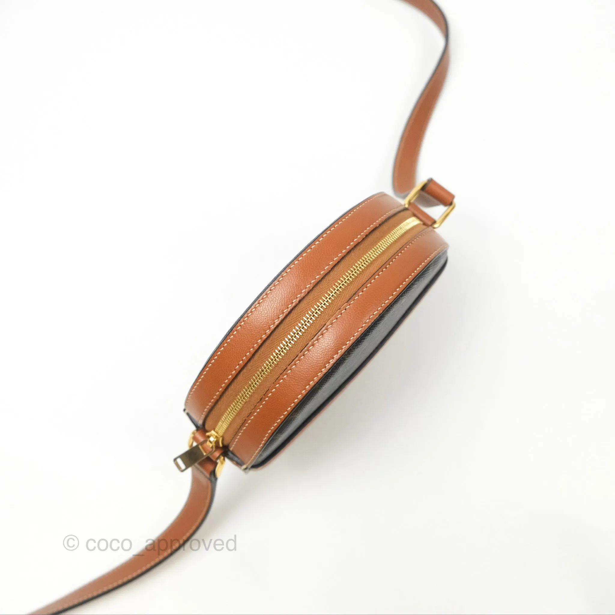 Celine Round Purse on Strap Triomphe Canvas Tan