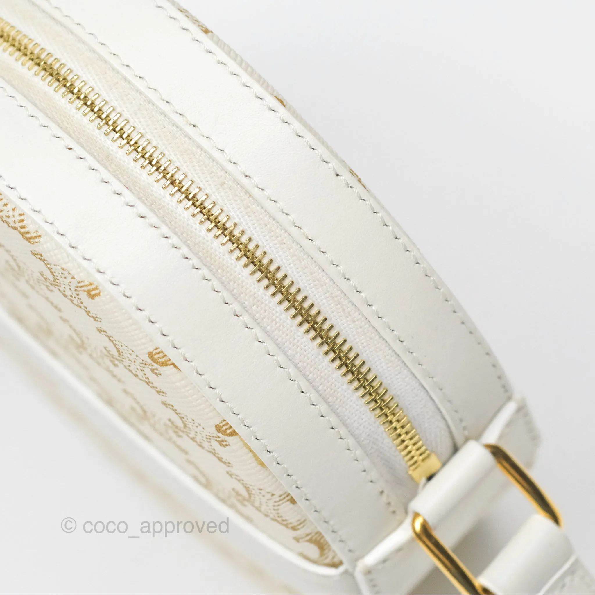 Celine Round Purse on Strap Triomphe Canvas White Calfskin