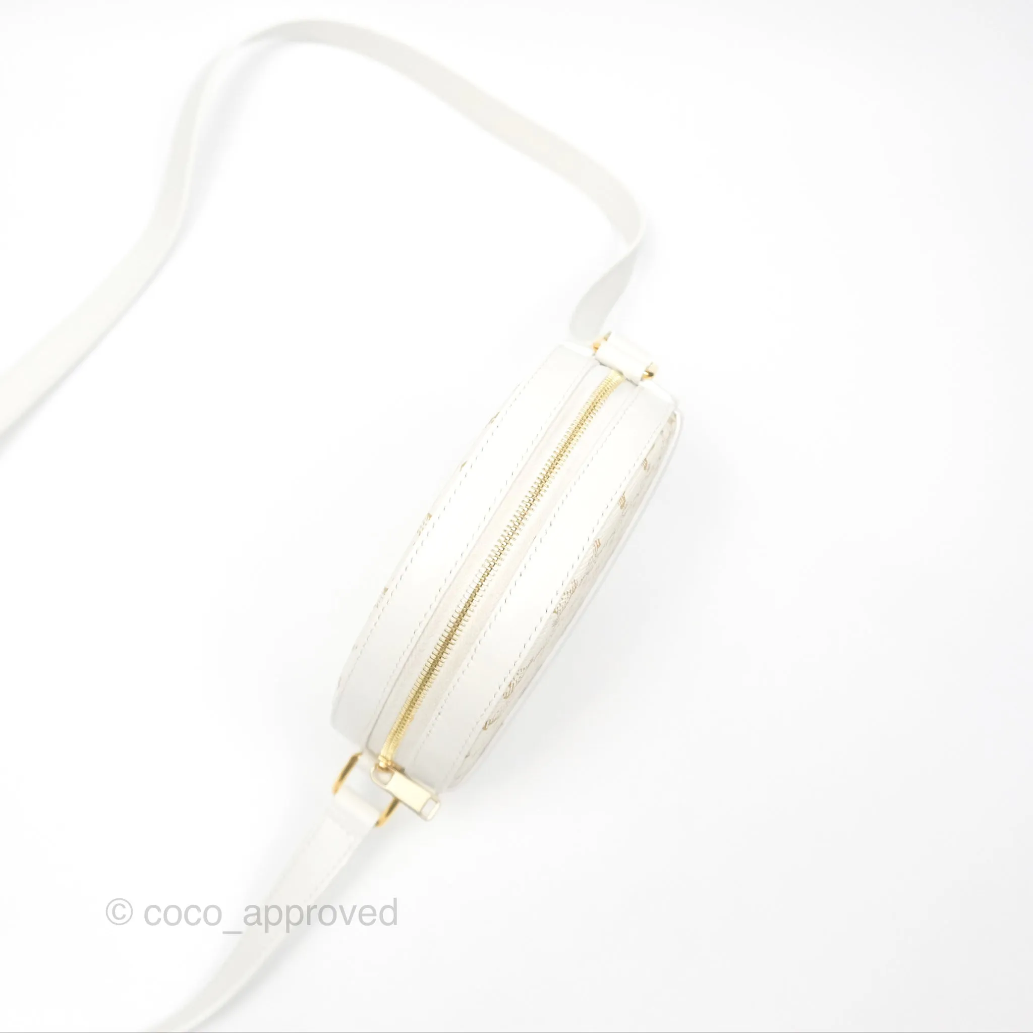 Celine Round Purse on Strap Triomphe Canvas White Calfskin