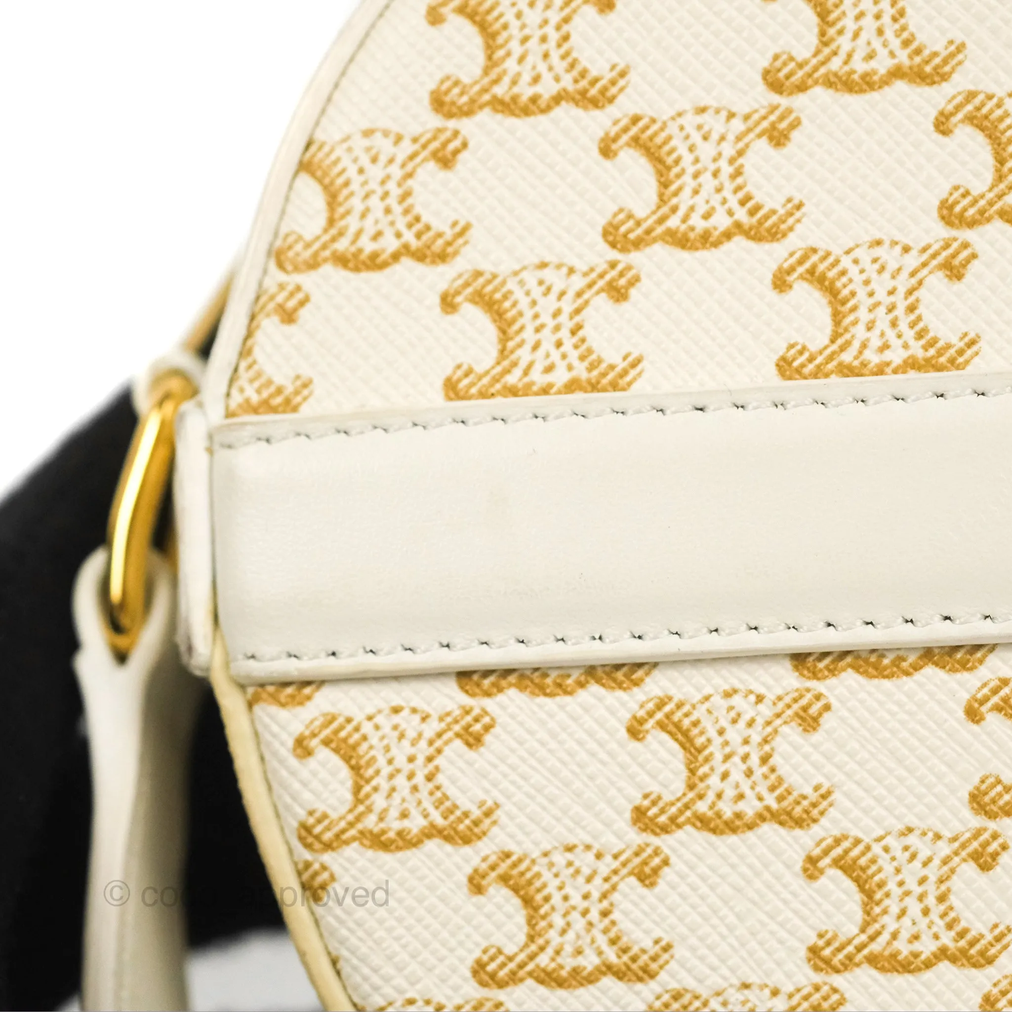 Celine Round Purse on Strap Triomphe Canvas White Calfskin