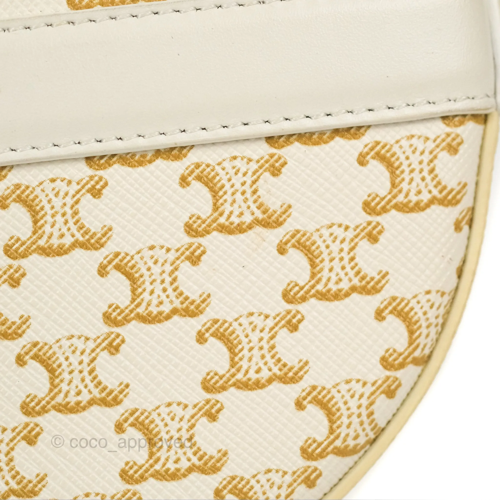 Celine Round Purse on Strap Triomphe Canvas White Calfskin