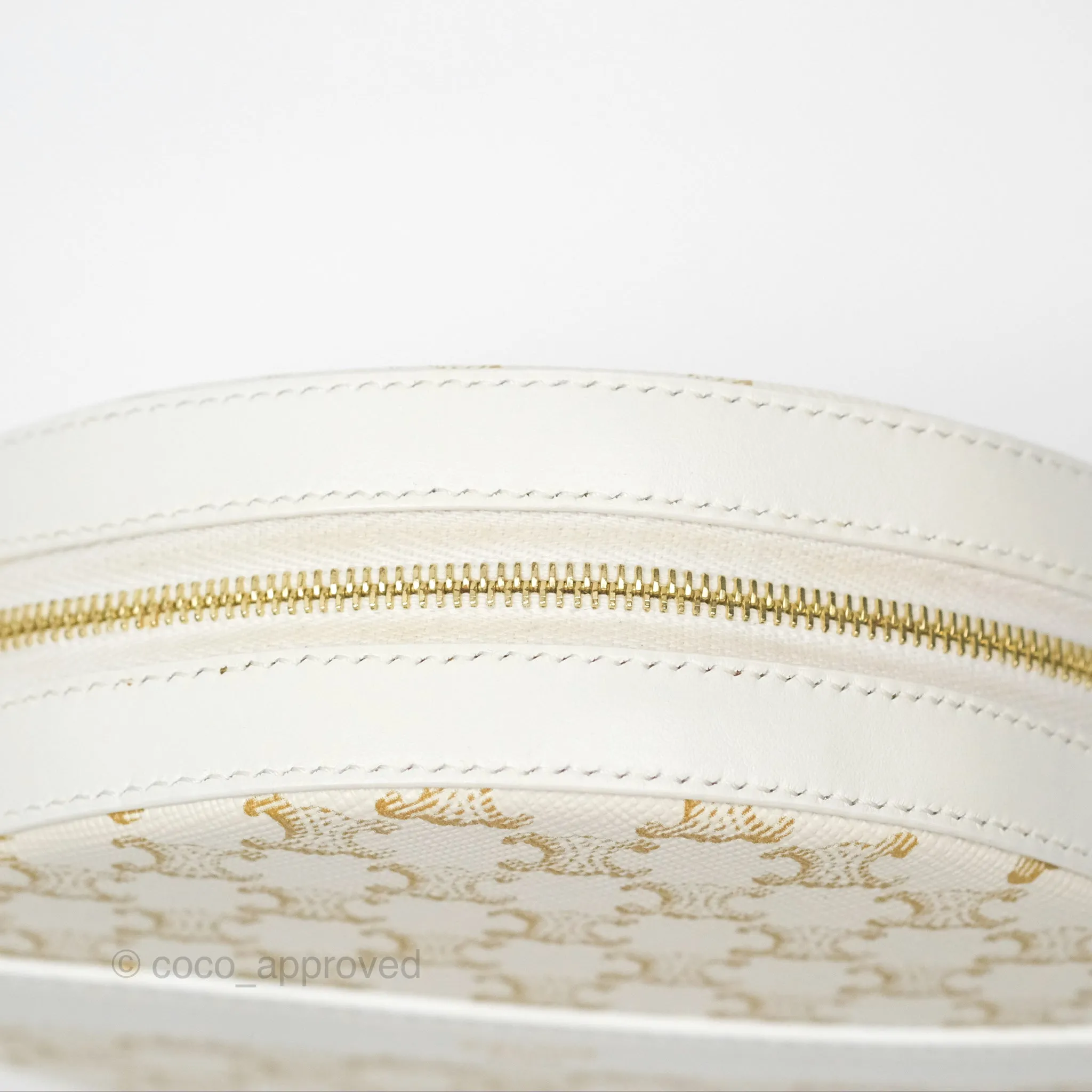 Celine Round Purse on Strap Triomphe Canvas White Calfskin
