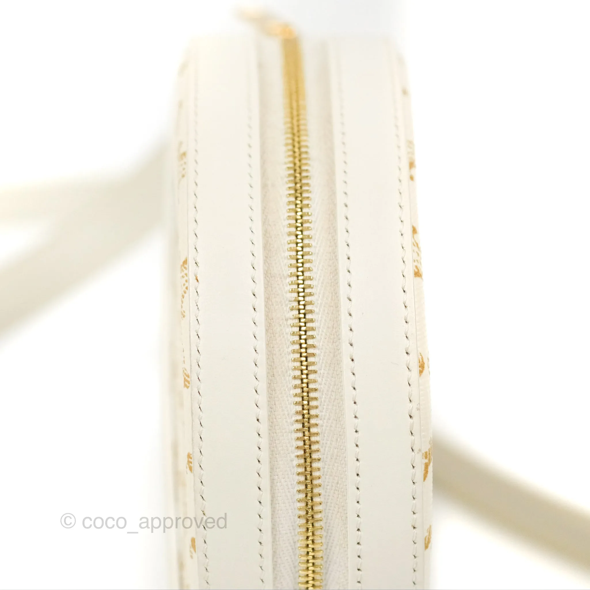 Celine Round Purse on Strap Triomphe Canvas White Calfskin