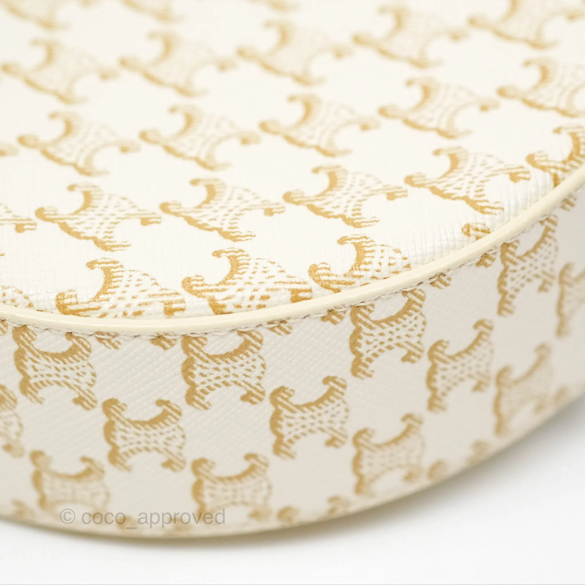 Celine Round Purse on Strap Triomphe Canvas White Calfskin