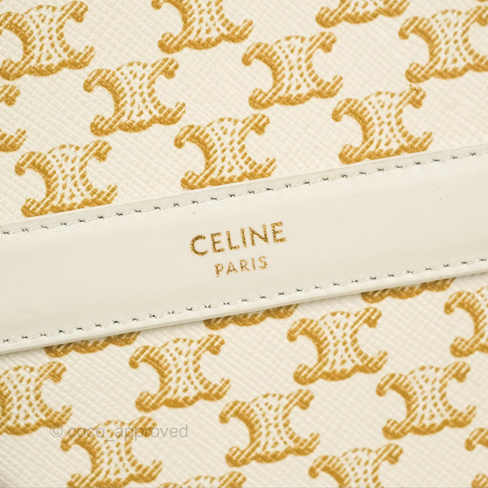 Celine Round Purse on Strap Triomphe Canvas White Calfskin