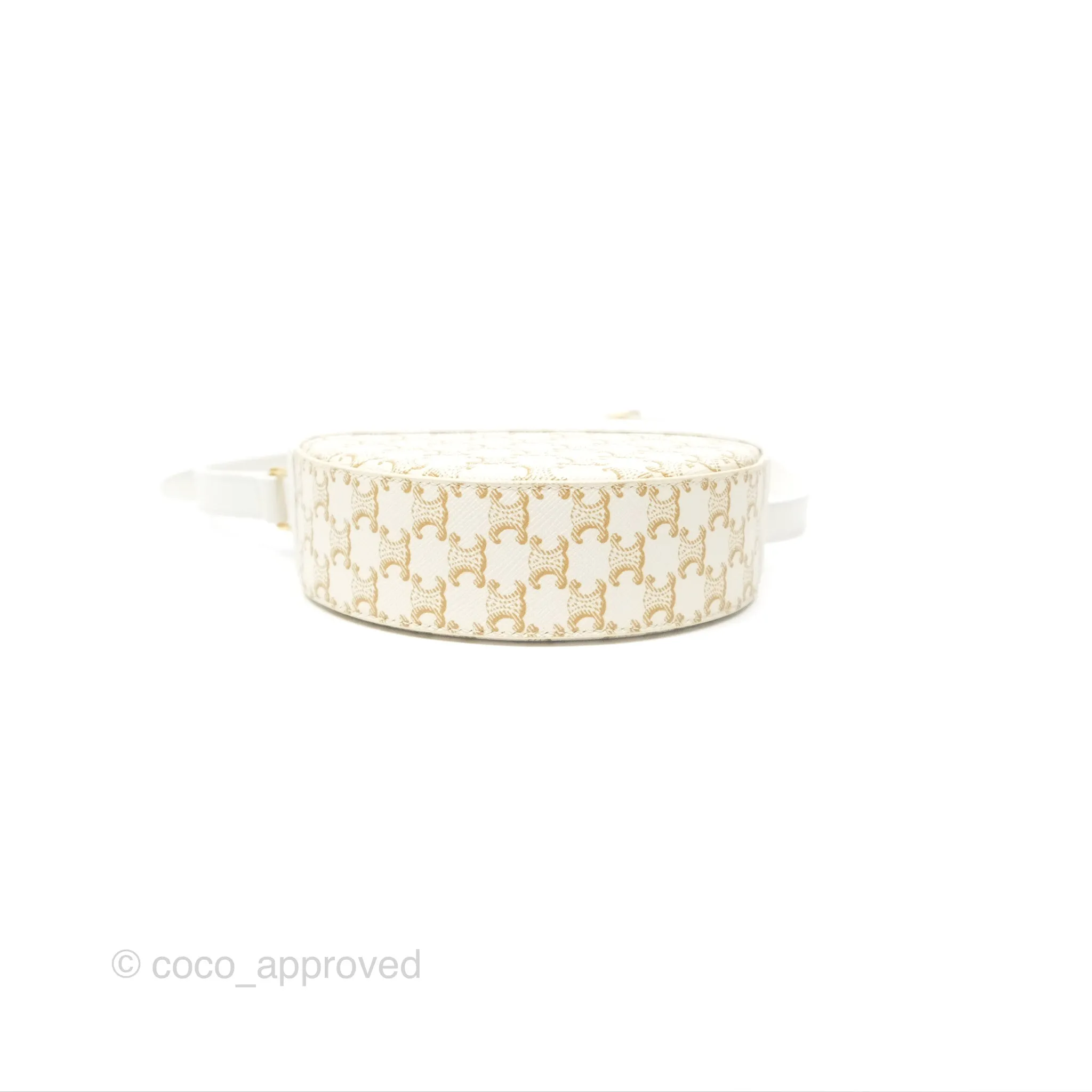 Celine Round Purse on Strap Triomphe Canvas White Calfskin