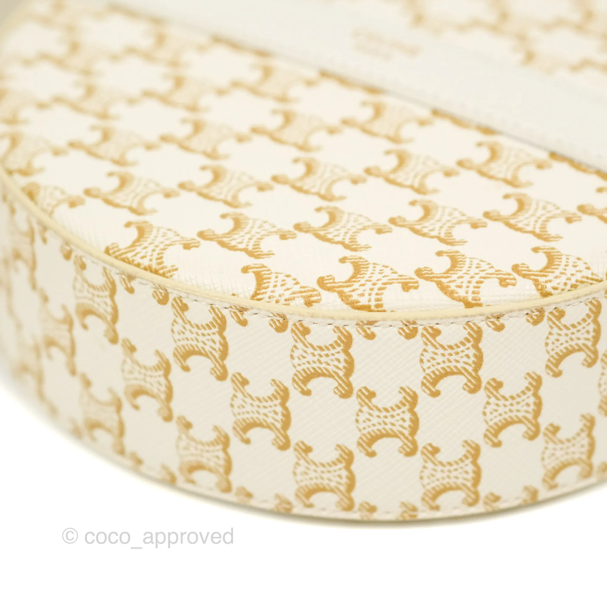 Celine Round Purse on Strap Triomphe Canvas White Calfskin