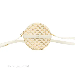 Celine Round Purse on Strap Triomphe Canvas White Calfskin