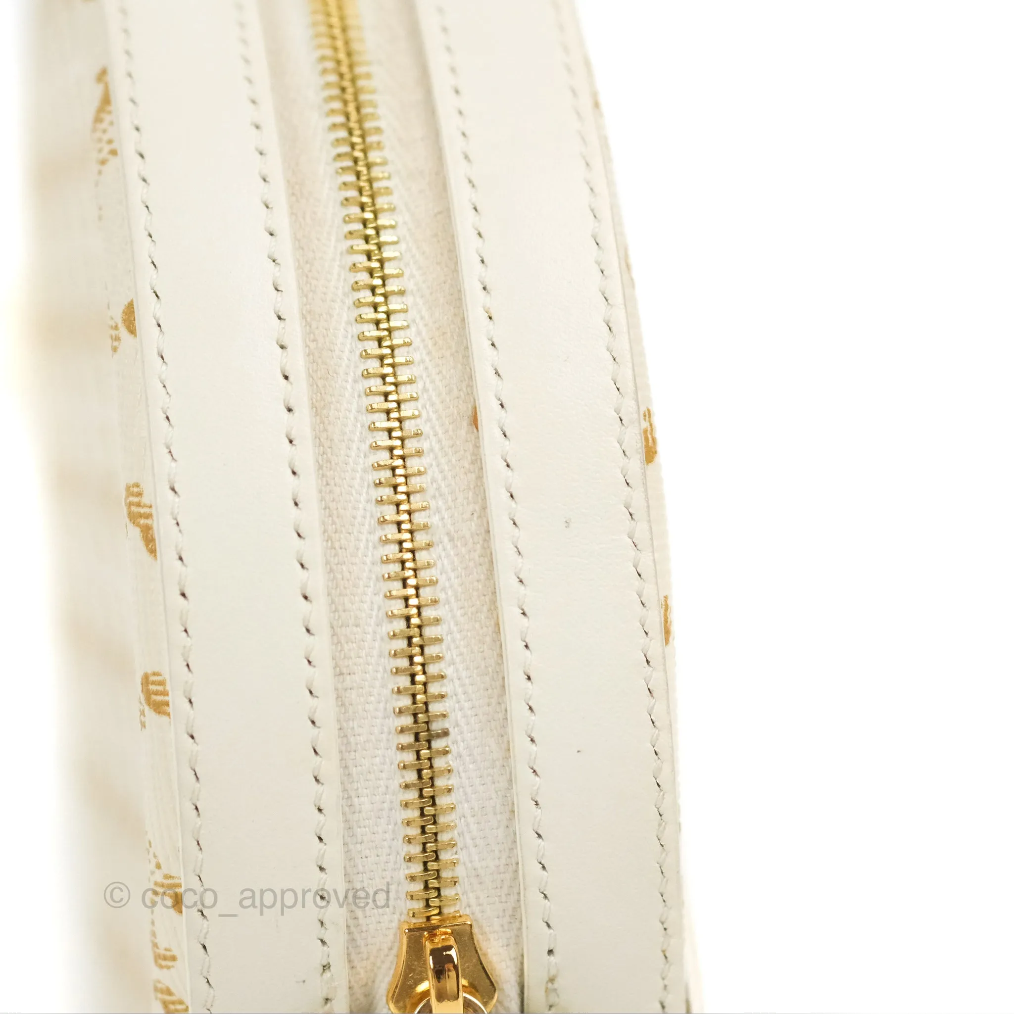 Celine Round Purse on Strap Triomphe Canvas White Calfskin