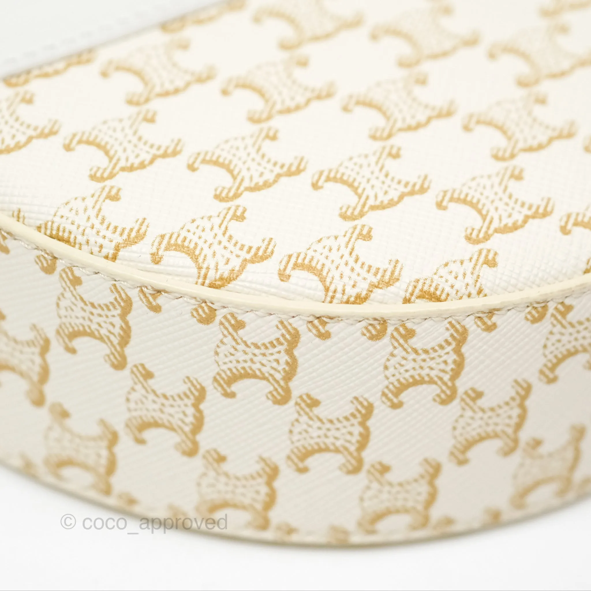 Celine Round Purse on Strap Triomphe Canvas White Calfskin