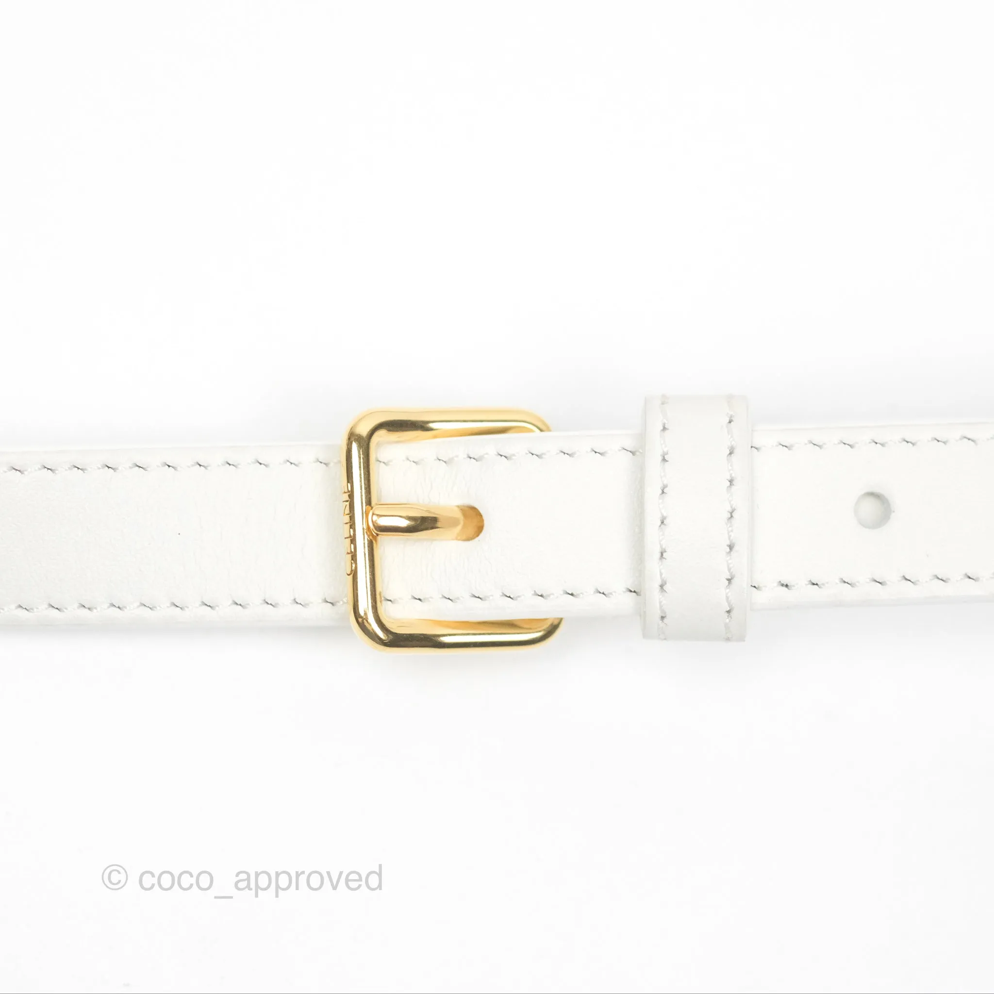 Celine Round Purse on Strap Triomphe Canvas White Calfskin
