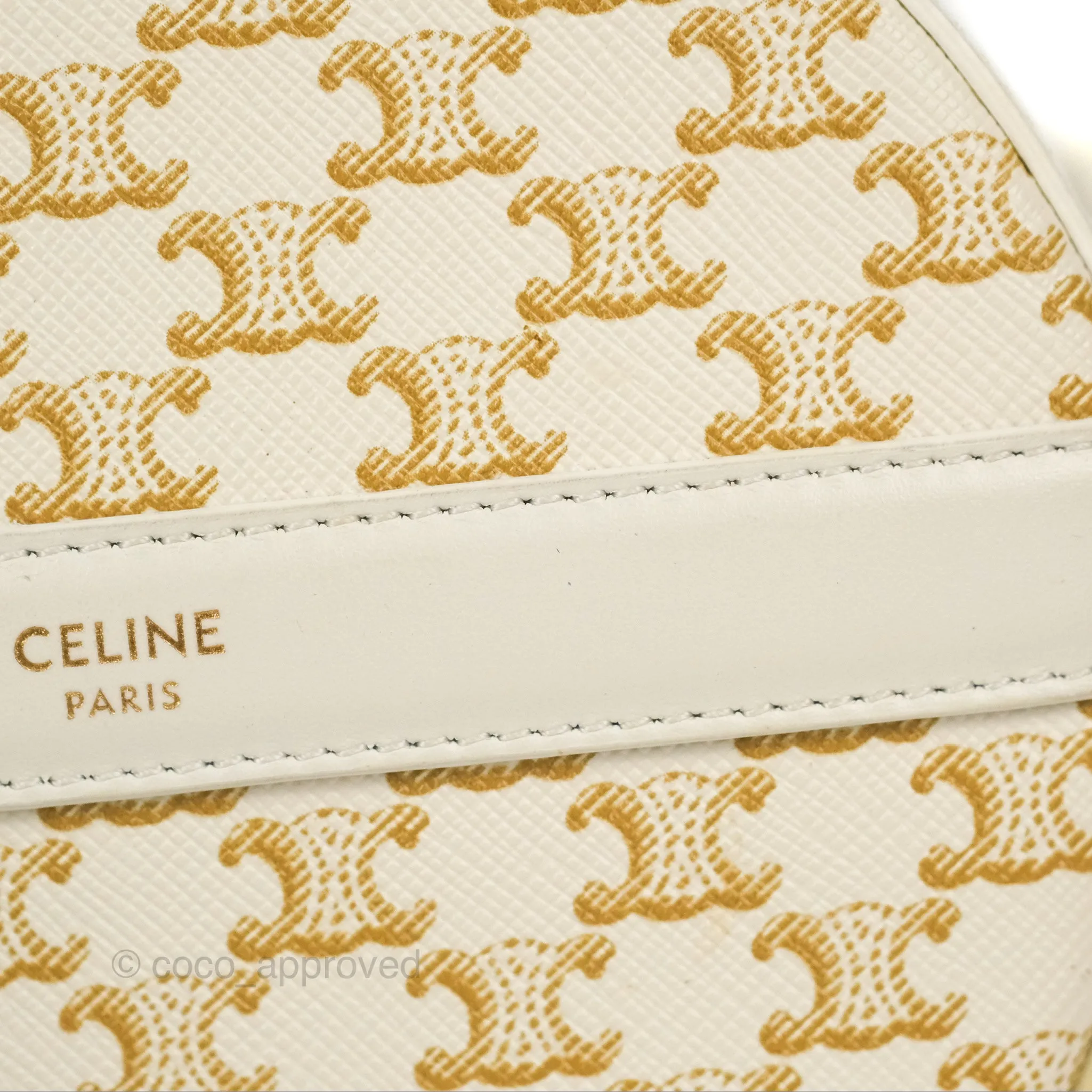 Celine Round Purse on Strap Triomphe Canvas White Calfskin