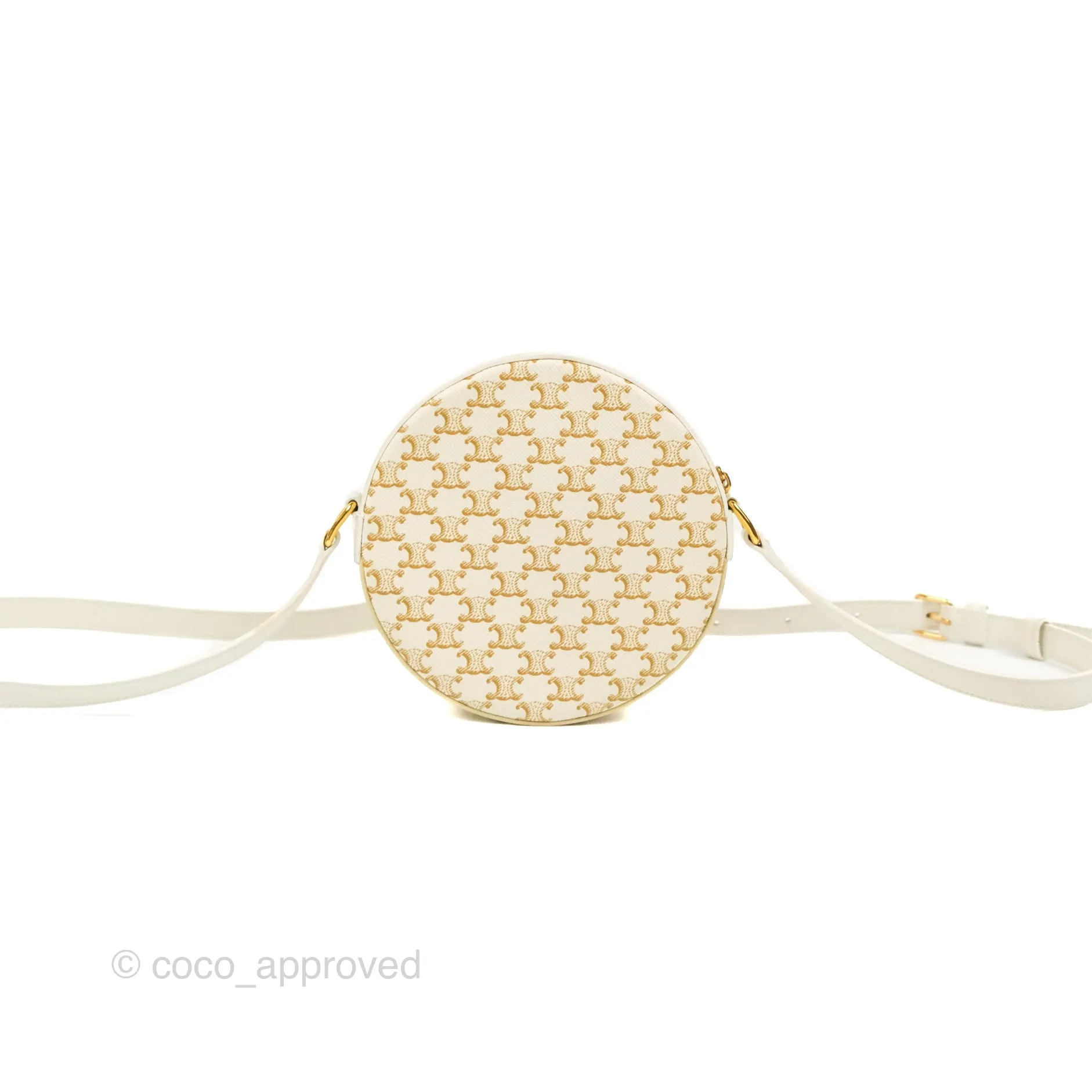 Celine Round Purse on Strap Triomphe Canvas White Calfskin
