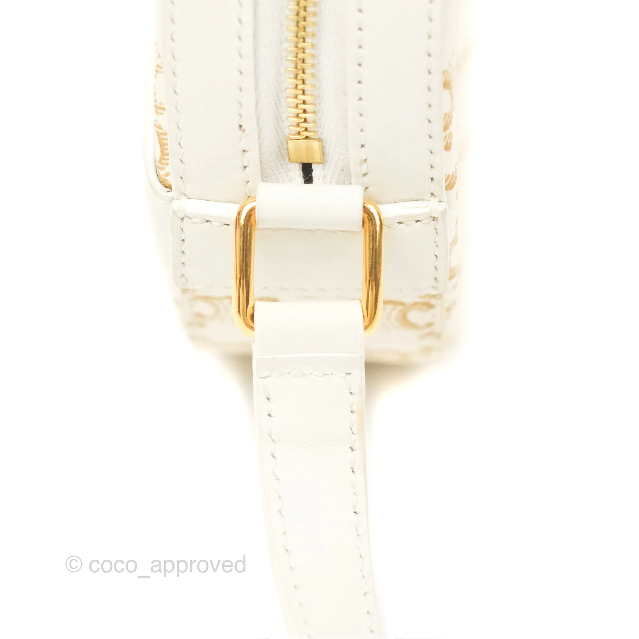 Celine Round Purse on Strap Triomphe Canvas White Calfskin