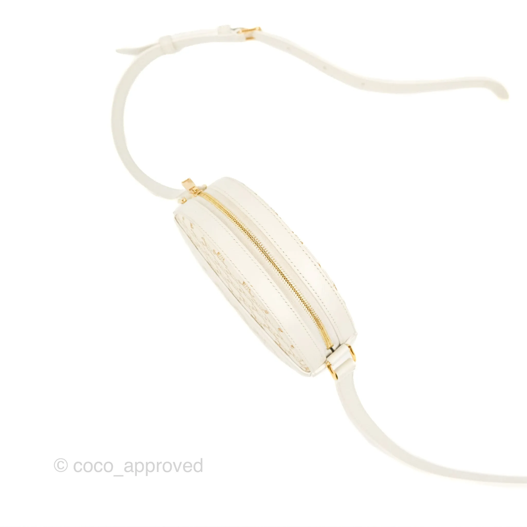 Celine Round Purse on Strap Triomphe Canvas White Calfskin