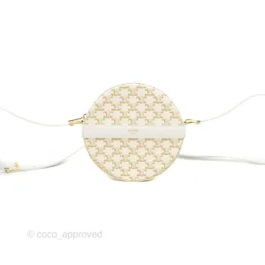 Celine Round Purse on Strap Triomphe Canvas White Calfskin