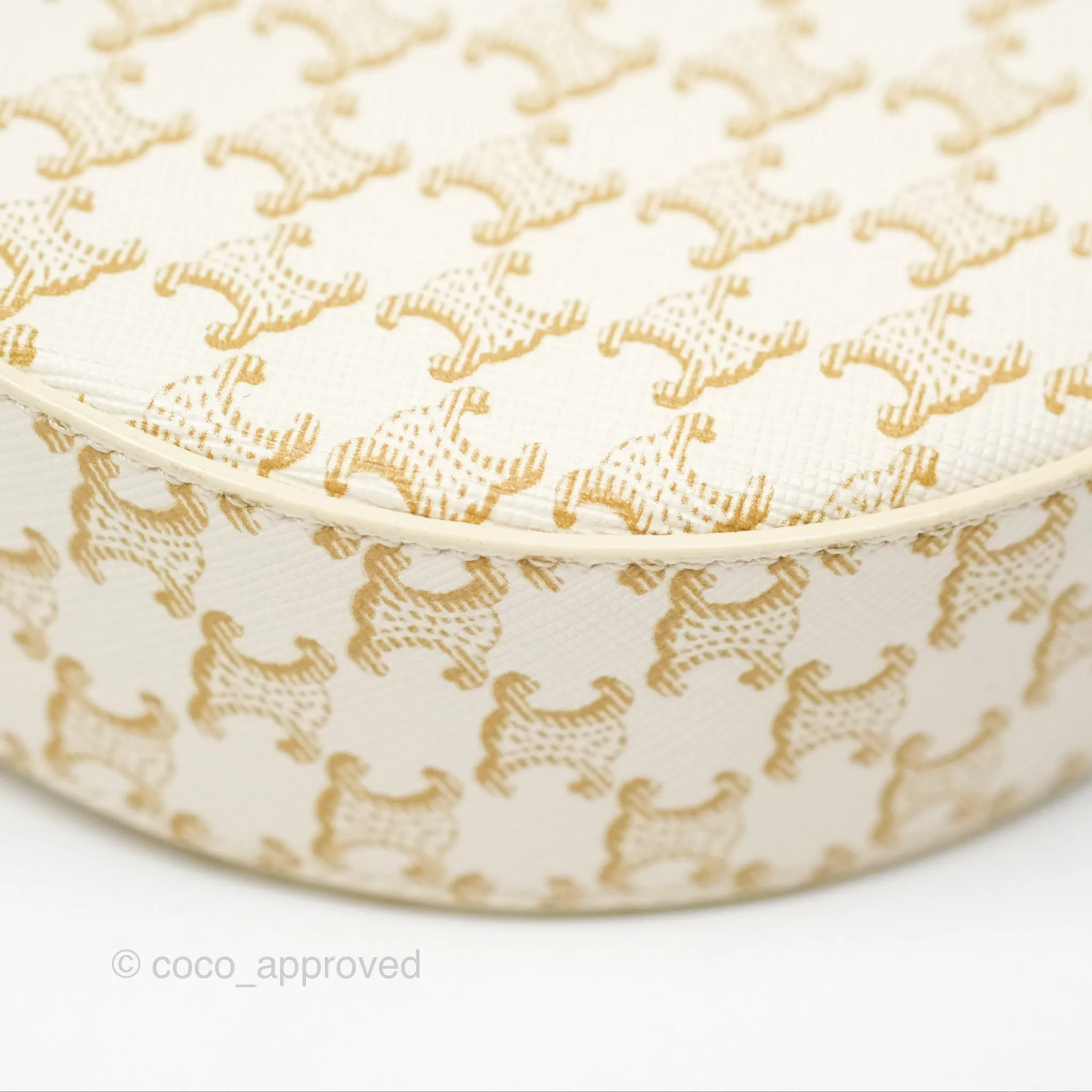 Celine Round Purse on Strap Triomphe Canvas White Calfskin