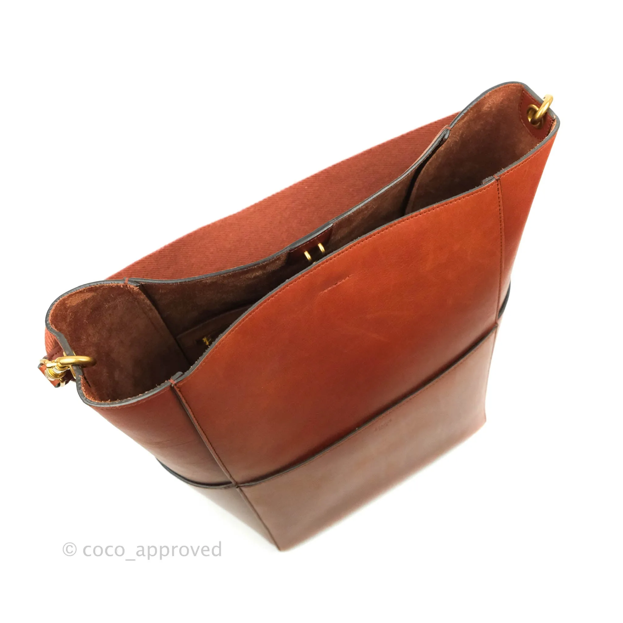 Celine Sangle Bucket Bag Calfskin Brick Red Gold Hardware
