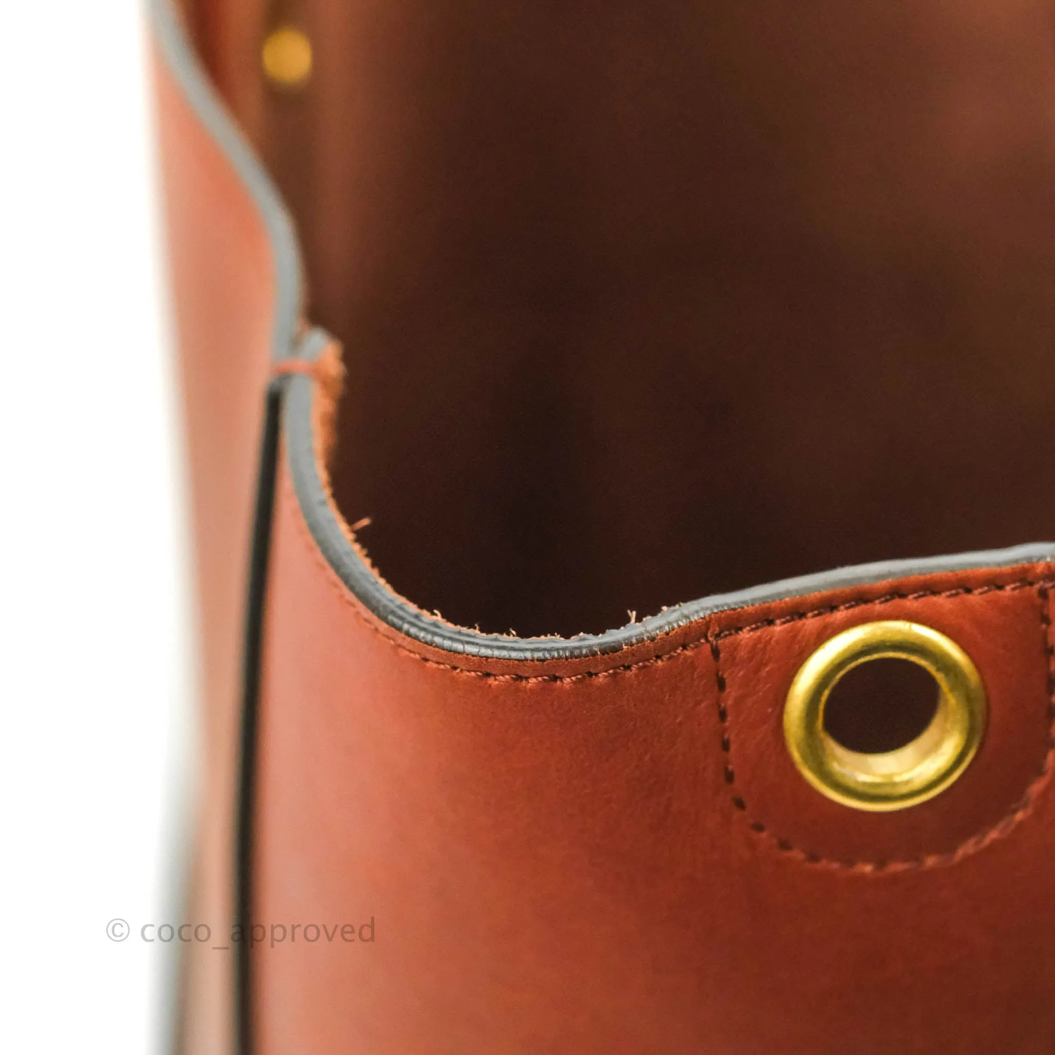 Celine Sangle Bucket Bag Calfskin Brick Red Gold Hardware