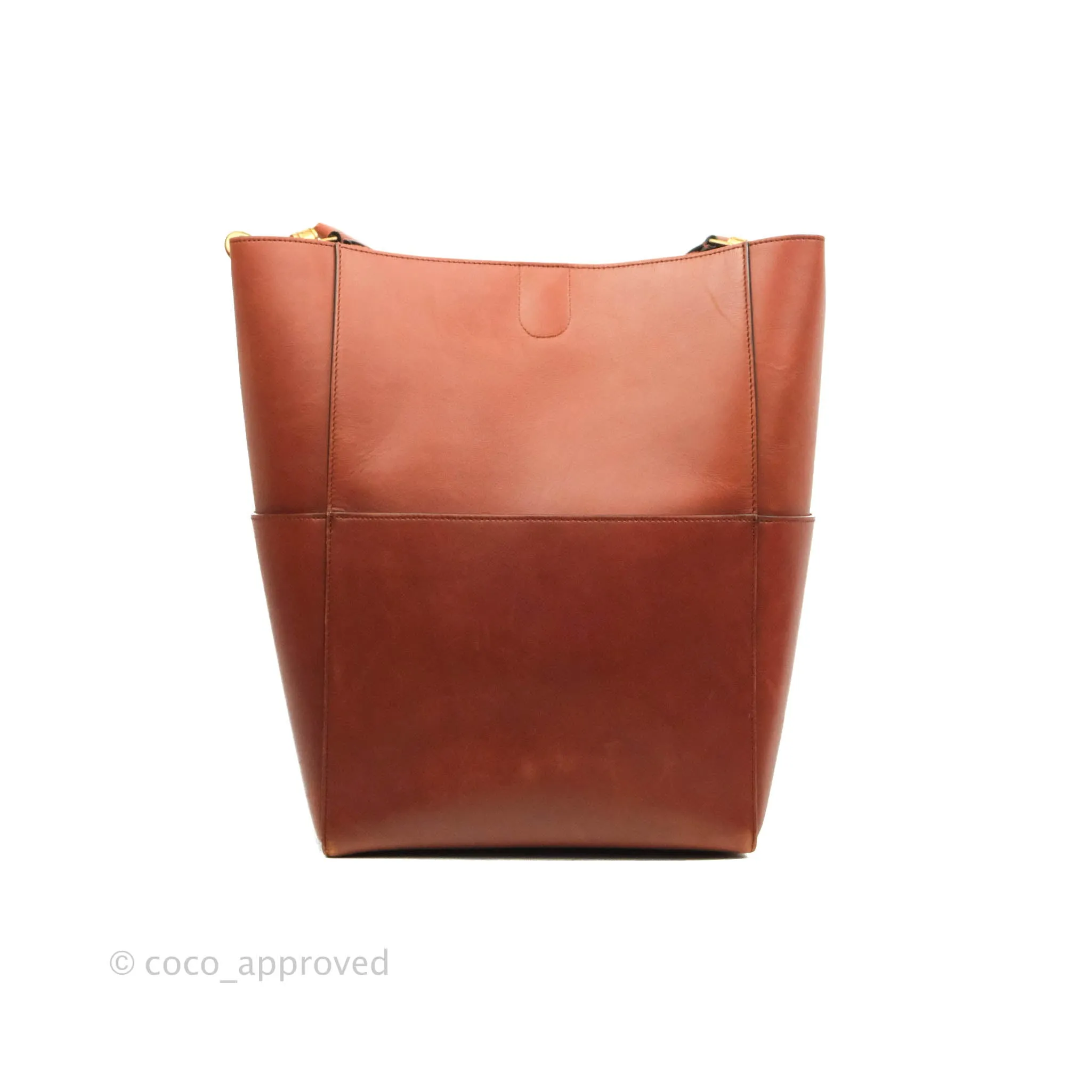Celine Sangle Bucket Bag Calfskin Brick Red Gold Hardware