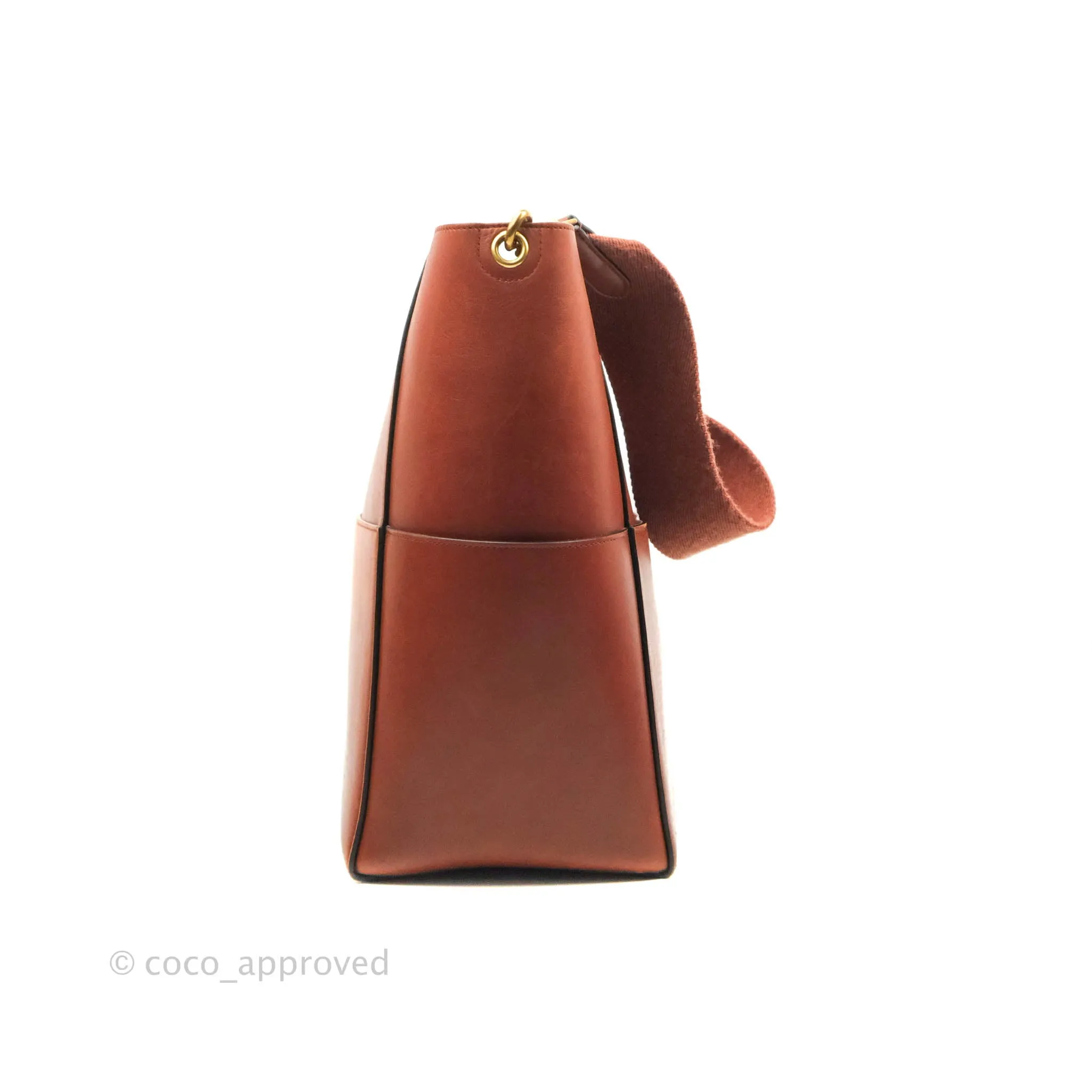 Celine Sangle Bucket Bag Calfskin Brick Red Gold Hardware