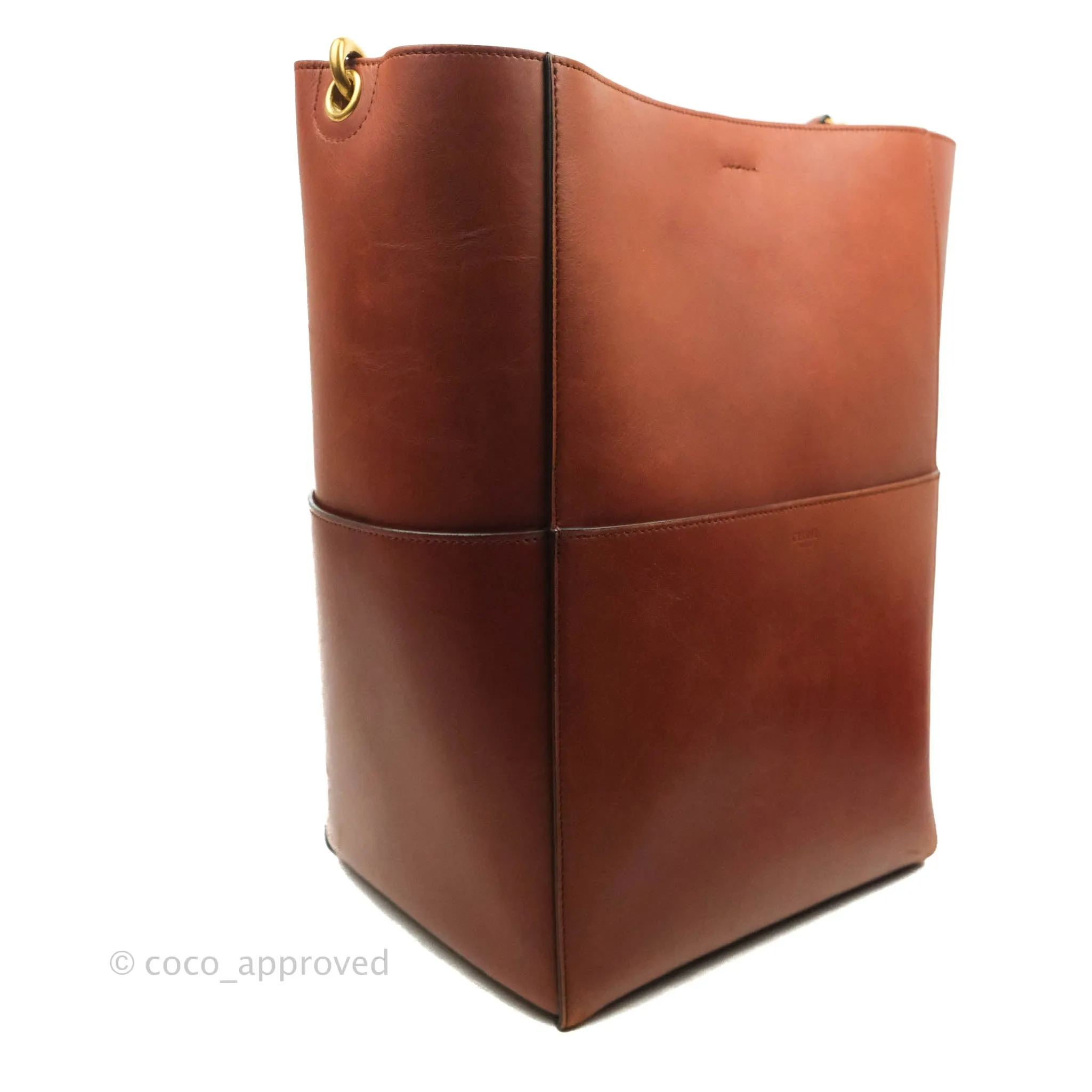 Celine Sangle Bucket Bag Calfskin Brick Red Gold Hardware