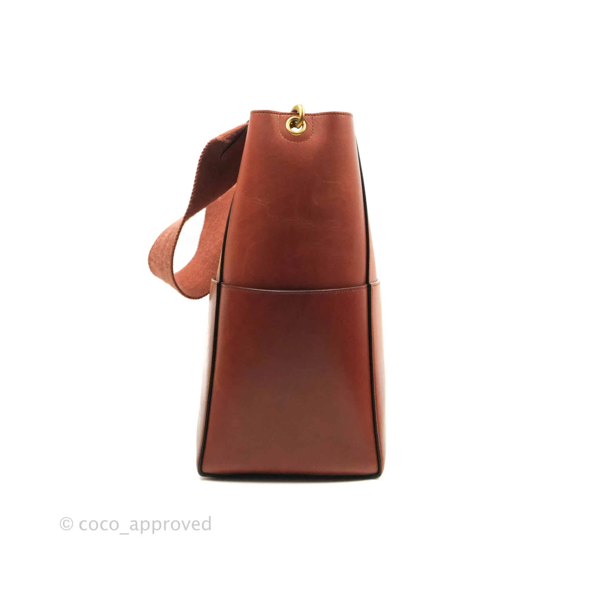 Celine Sangle Bucket Bag Calfskin Brick Red Gold Hardware