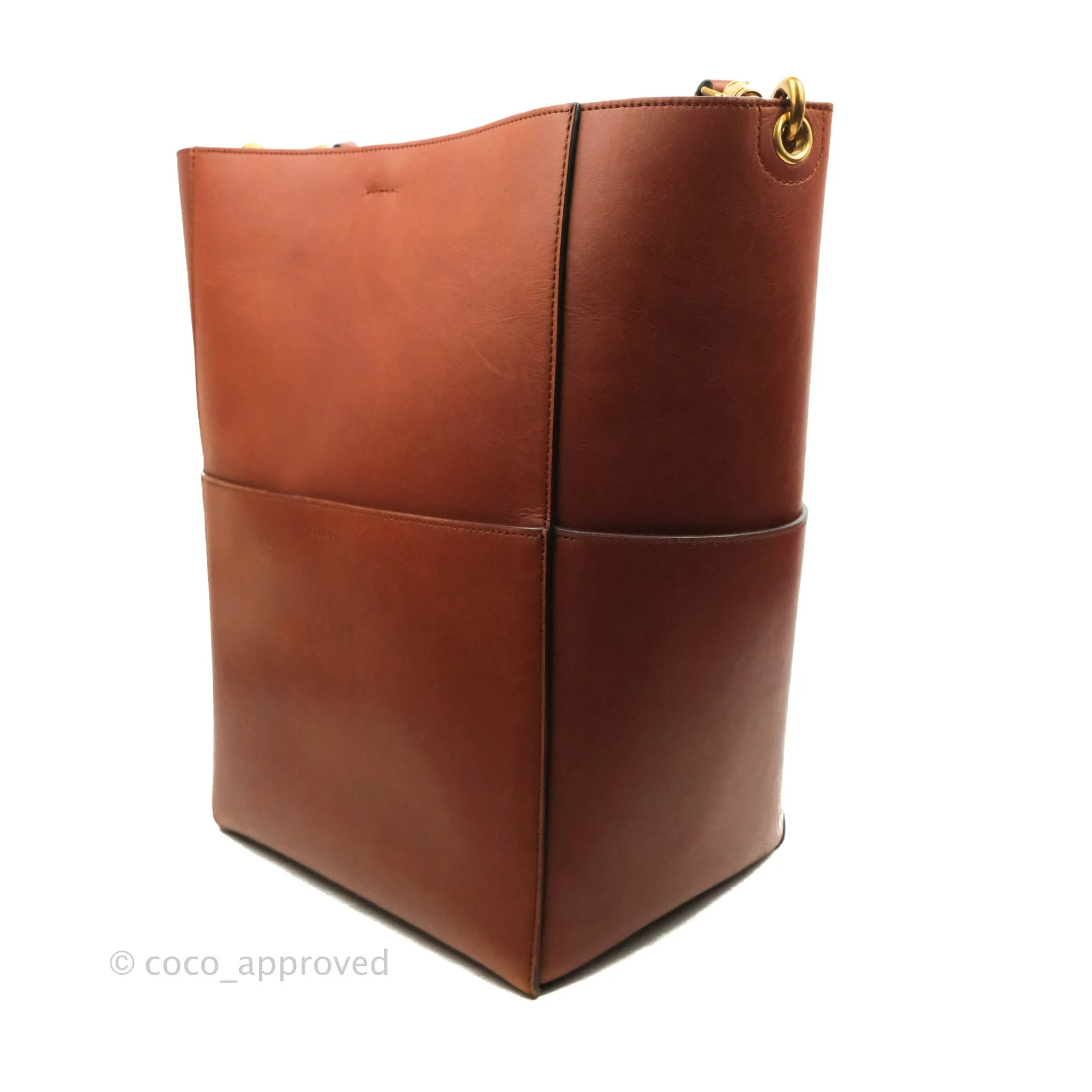 Celine Sangle Bucket Bag Calfskin Brick Red Gold Hardware