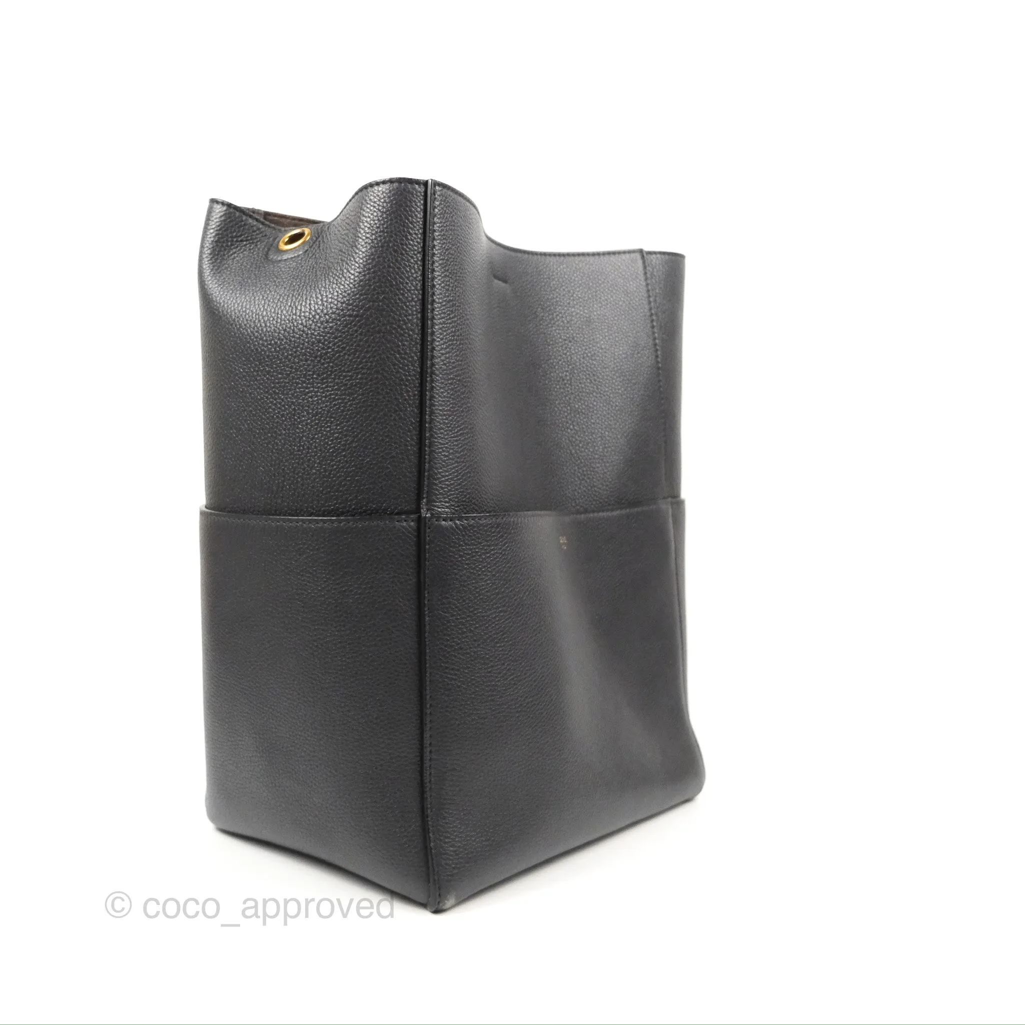 Celine Sangle Bucket Bag Grained Calfskin Dark Grey