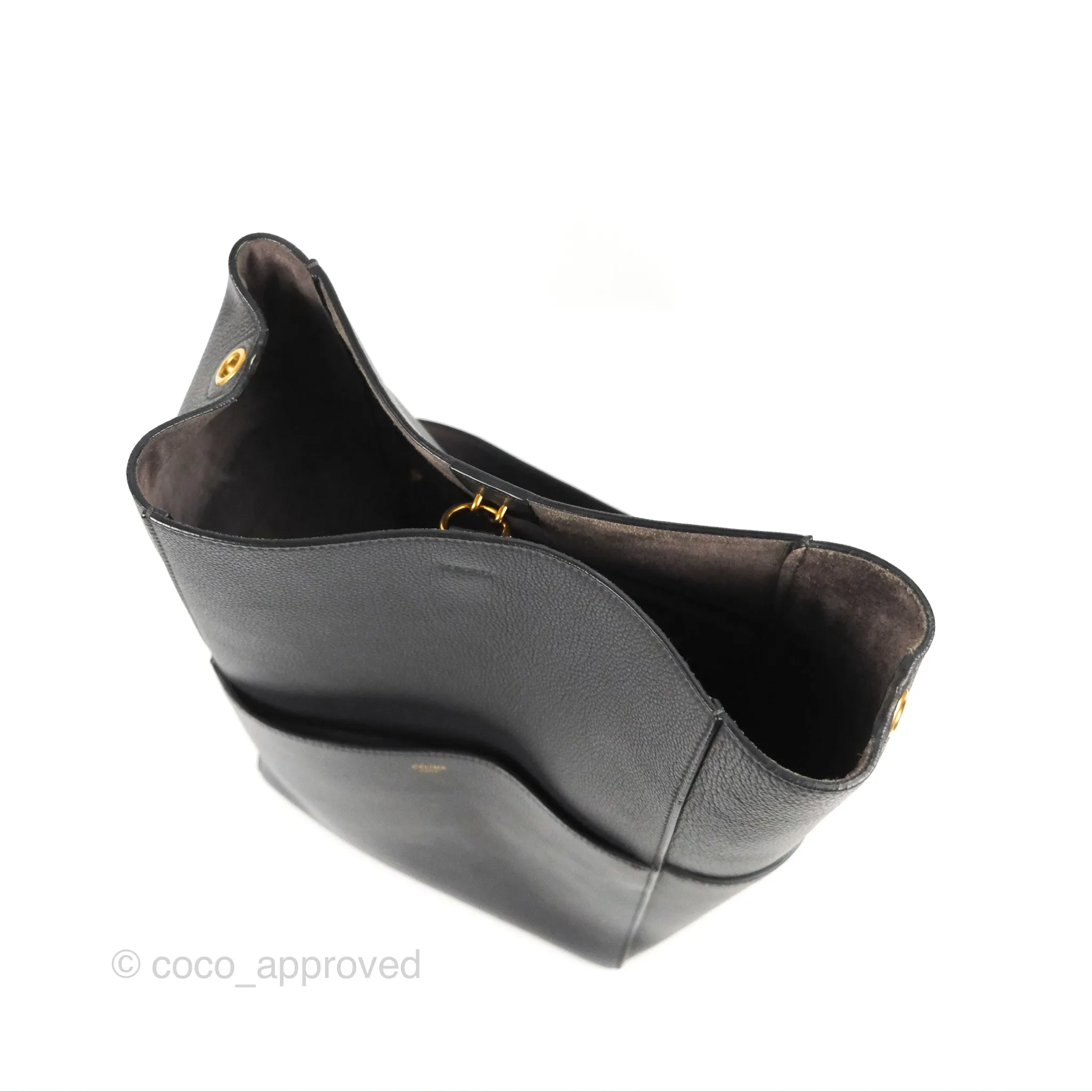 Celine Sangle Bucket Bag Grained Calfskin Dark Grey