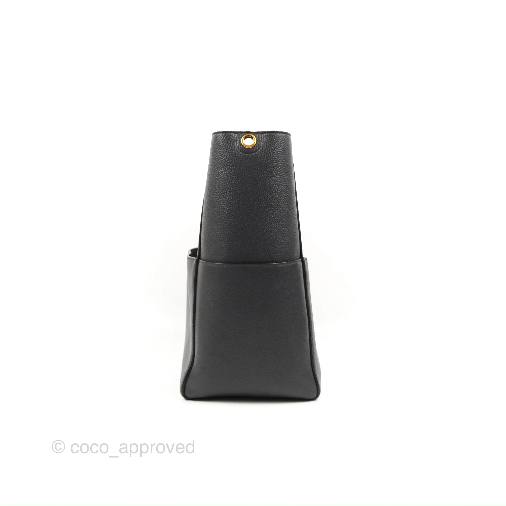 Celine Sangle Bucket Bag Grained Calfskin Dark Grey
