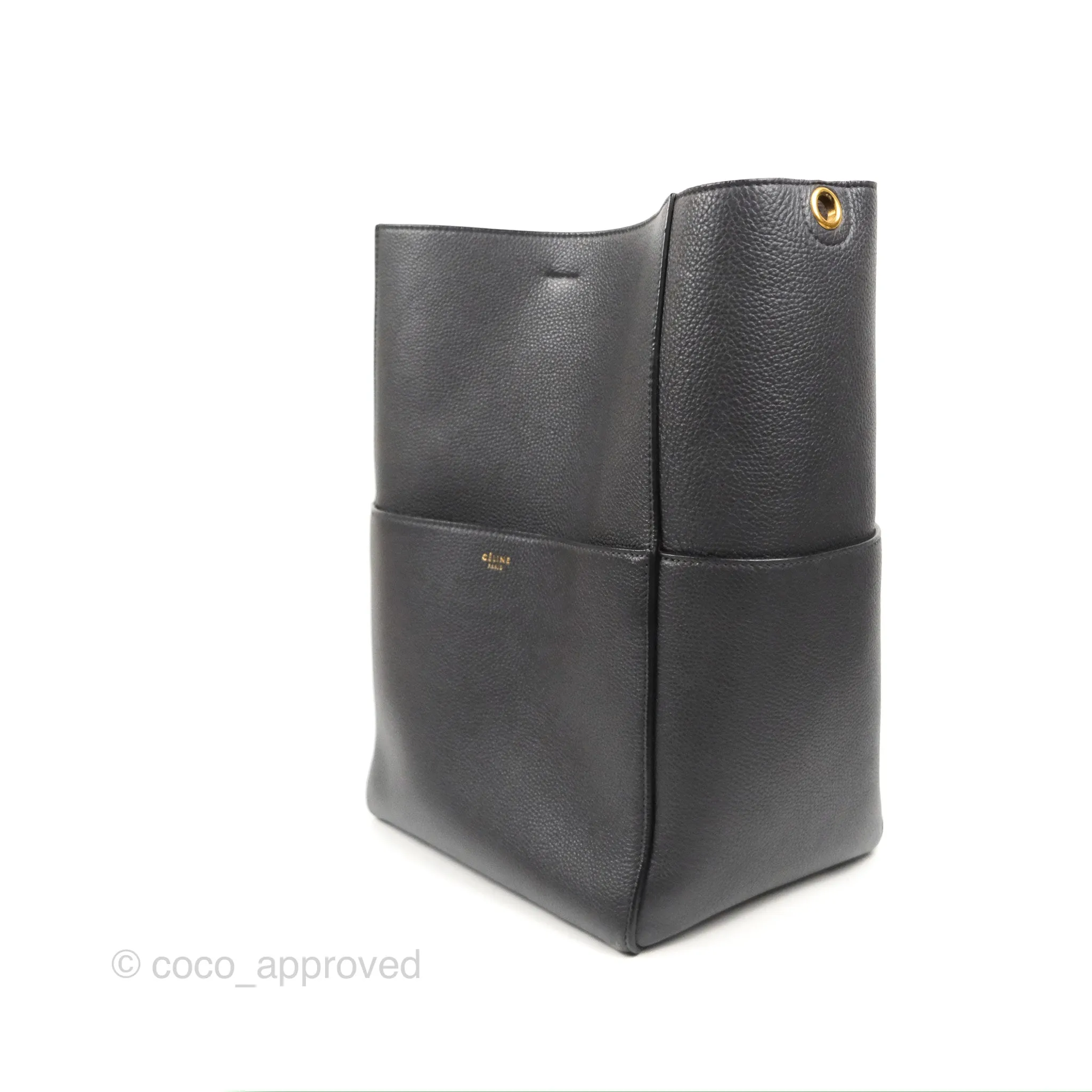Celine Sangle Bucket Bag Grained Calfskin Dark Grey