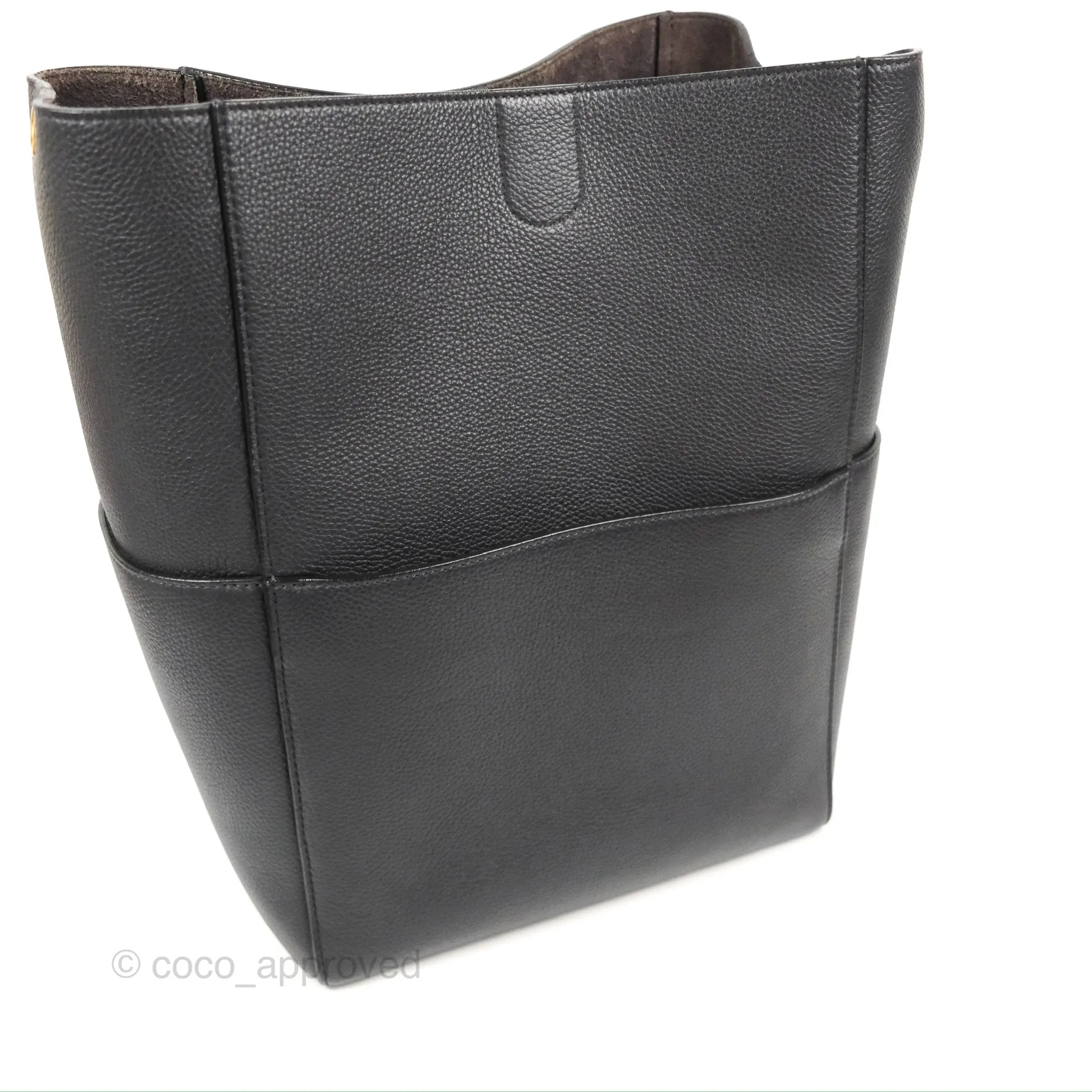 Celine Sangle Bucket Bag Grained Calfskin Dark Grey