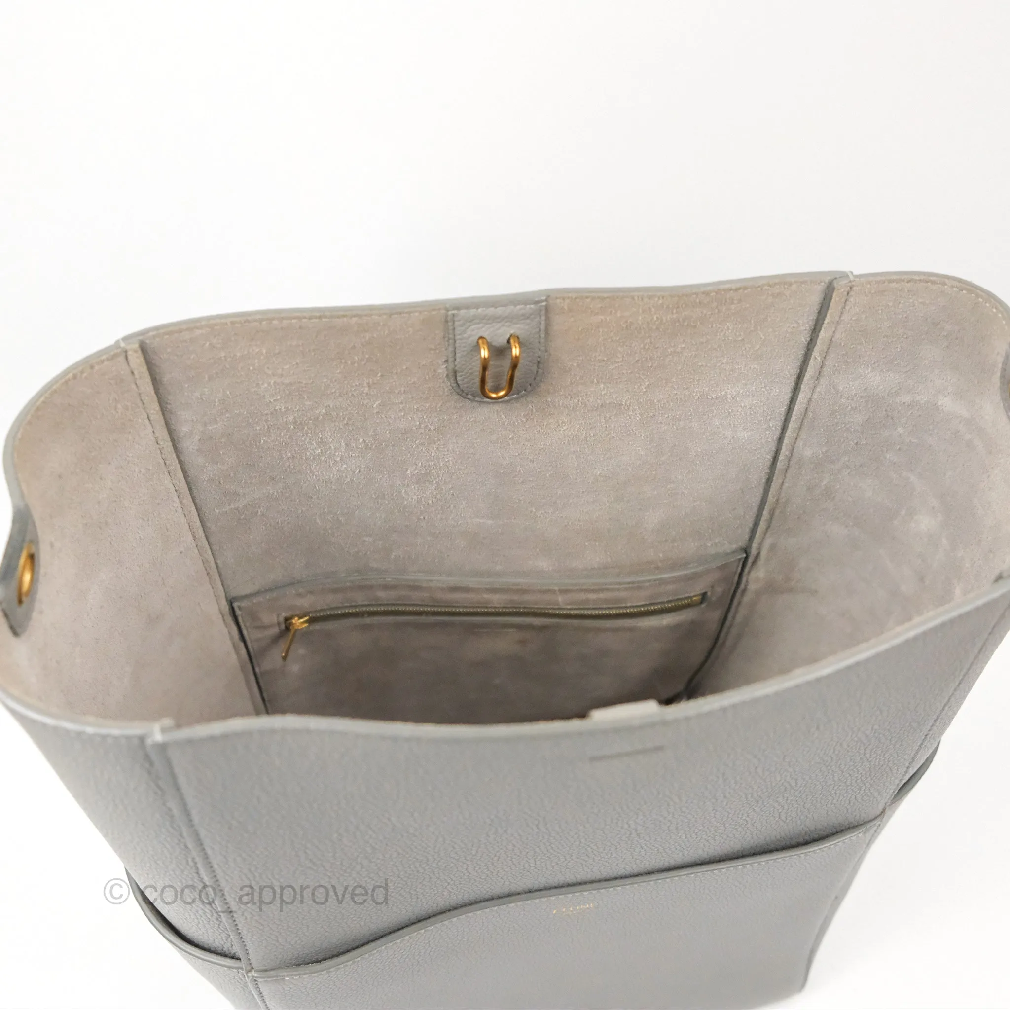 Celine Sangle Bucket Bag Grained Calfskin Grey