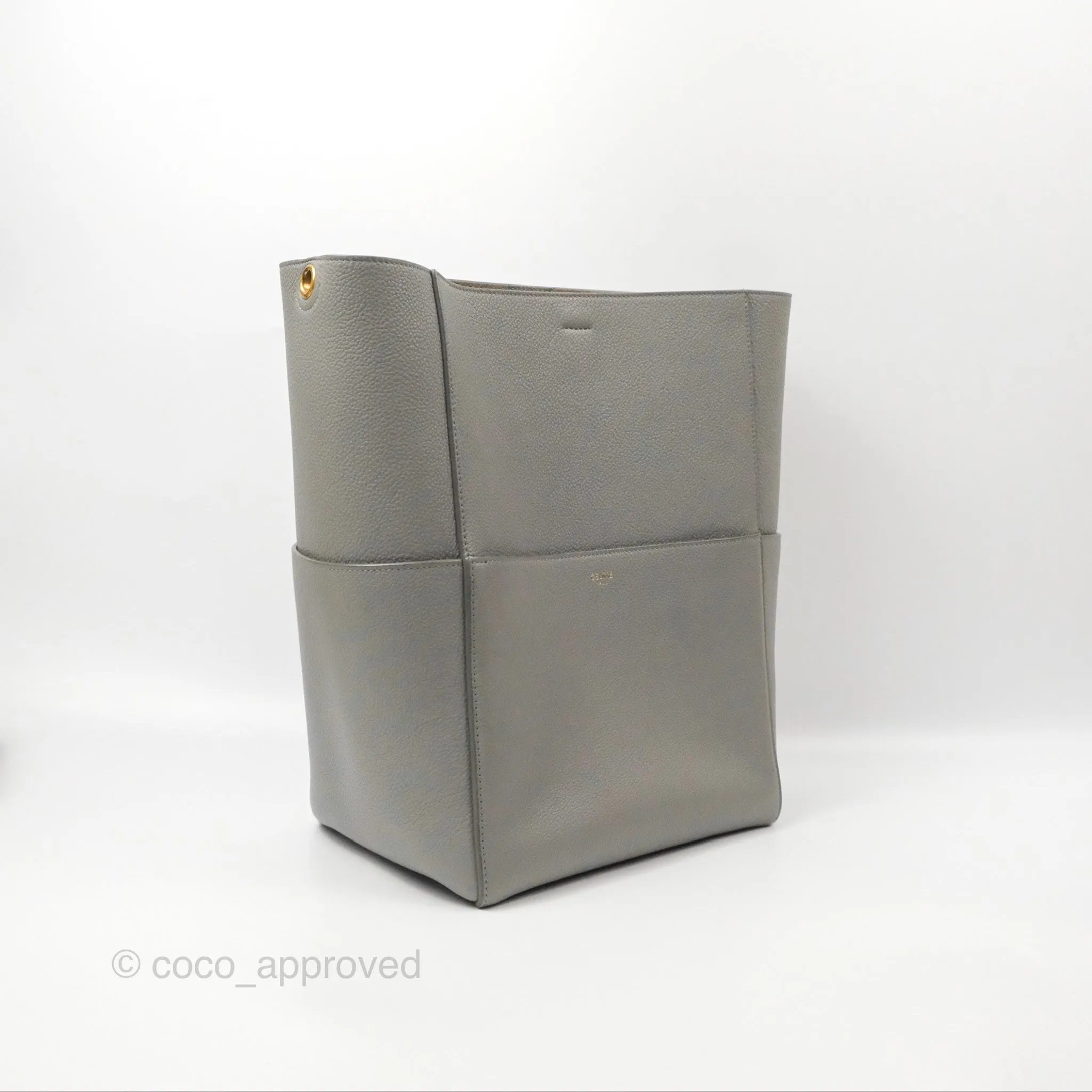 Celine Sangle Bucket Bag Grained Calfskin Grey