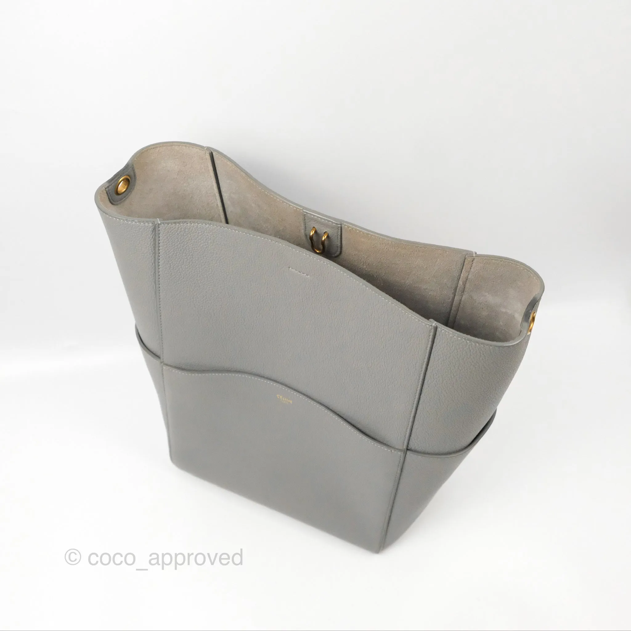 Celine Sangle Bucket Bag Grained Calfskin Grey