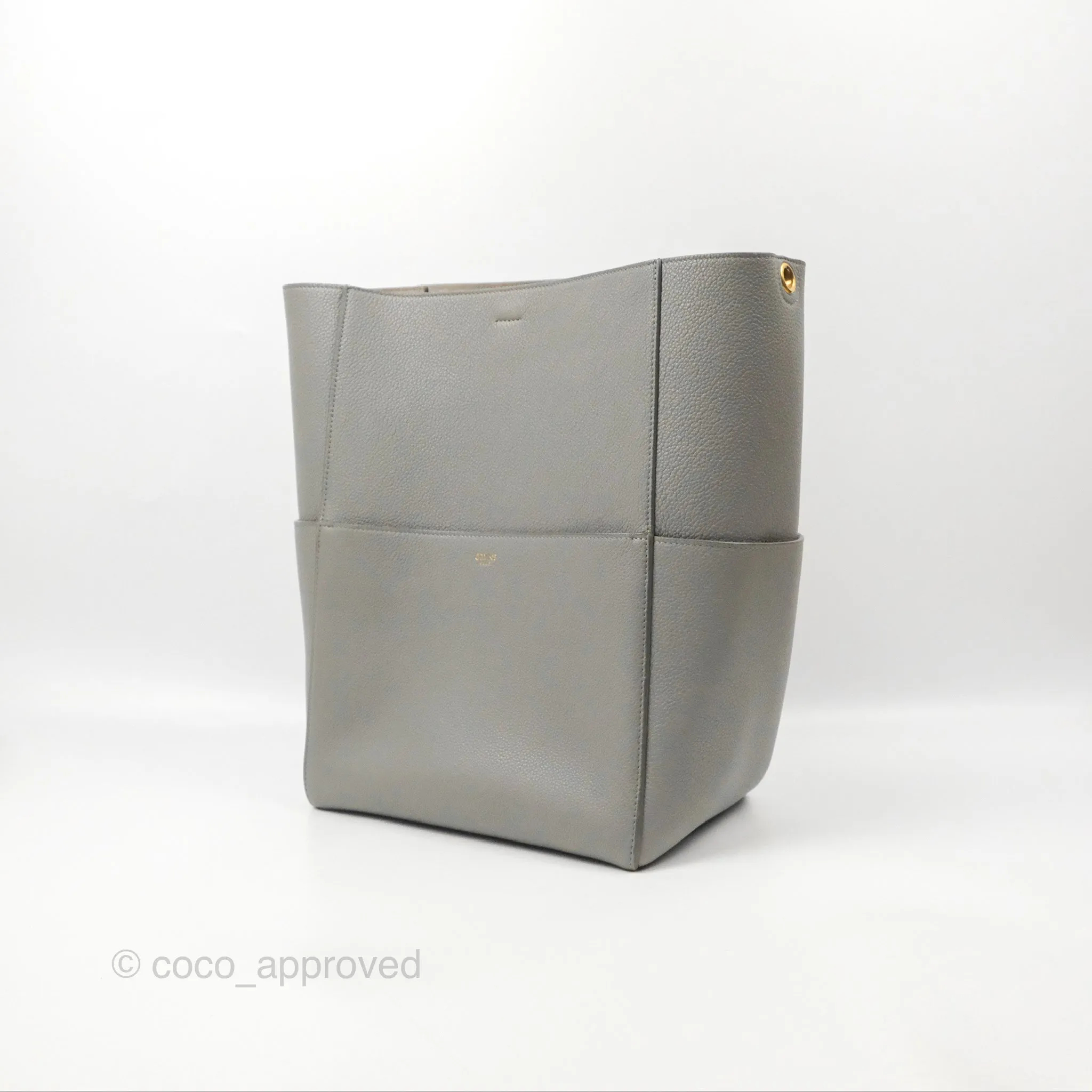 Celine Sangle Bucket Bag Grained Calfskin Grey