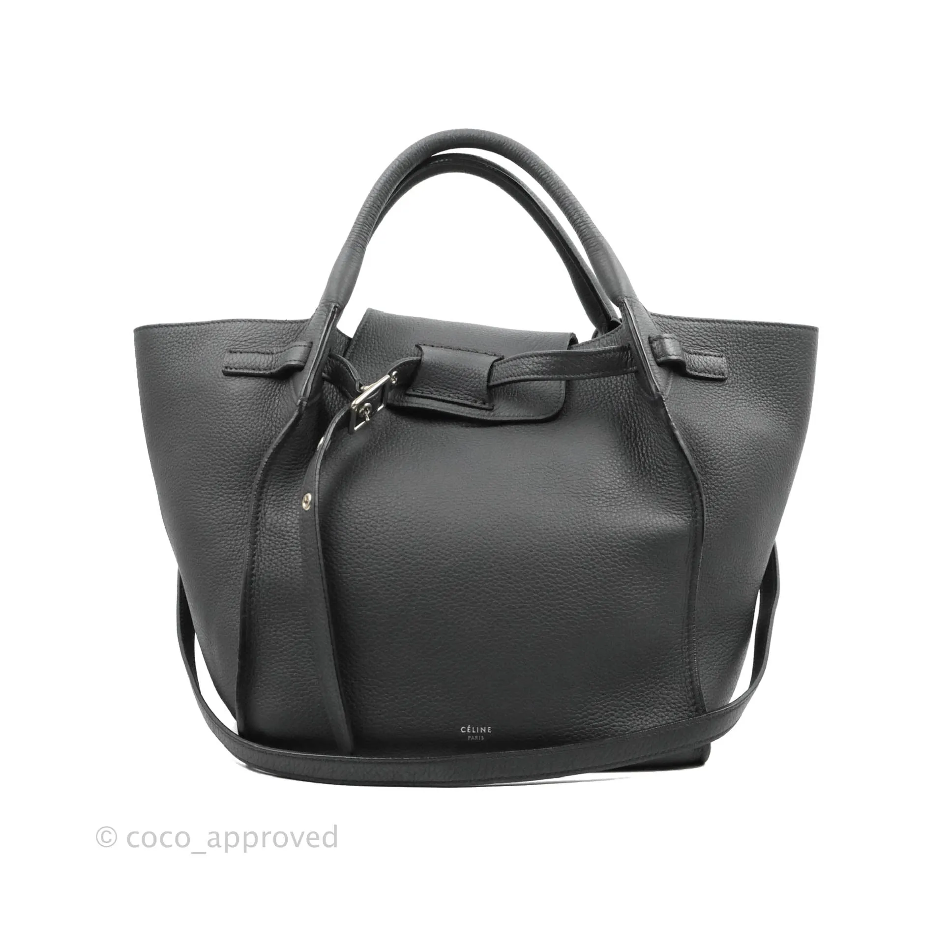Celine Small Big Bag Black Supple Grained Leather Silver Hardware Dark Grey
