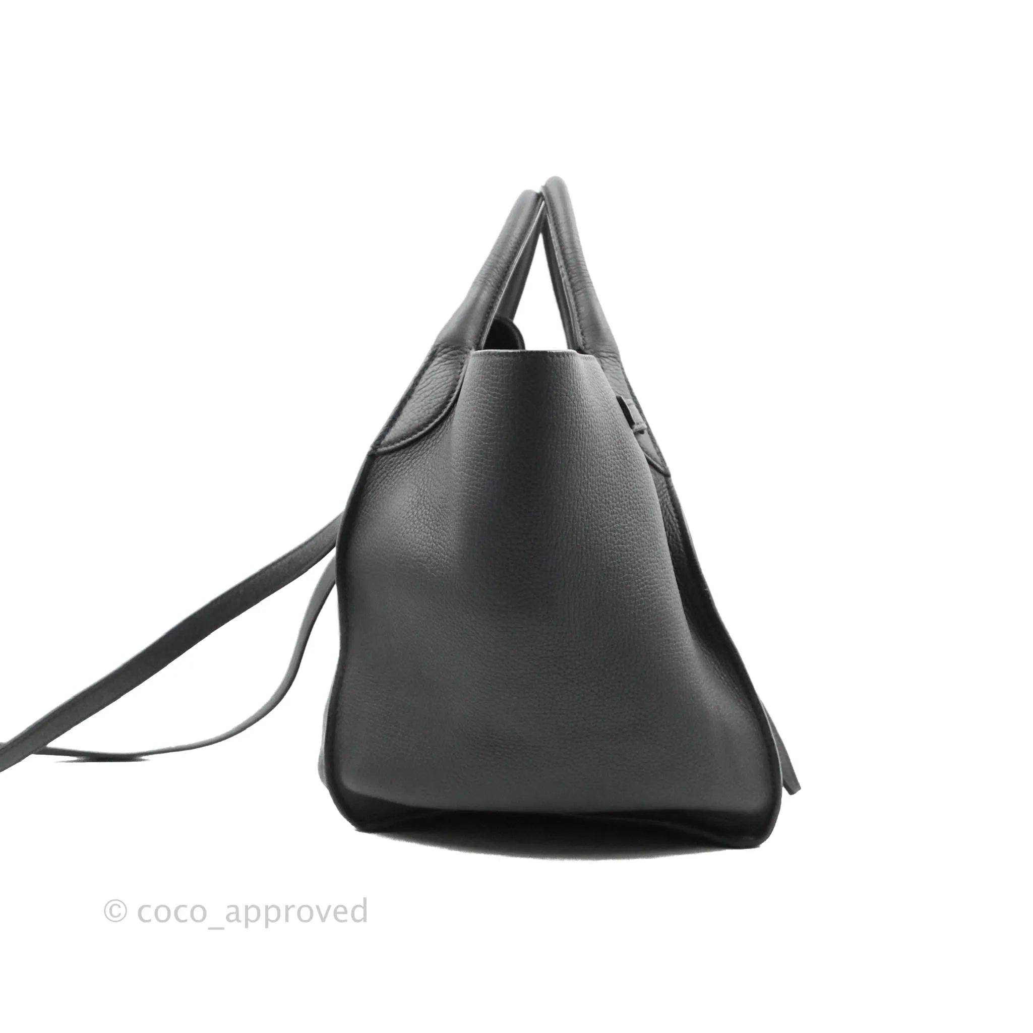 Celine Small Big Bag Black Supple Grained Leather Silver Hardware Dark Grey