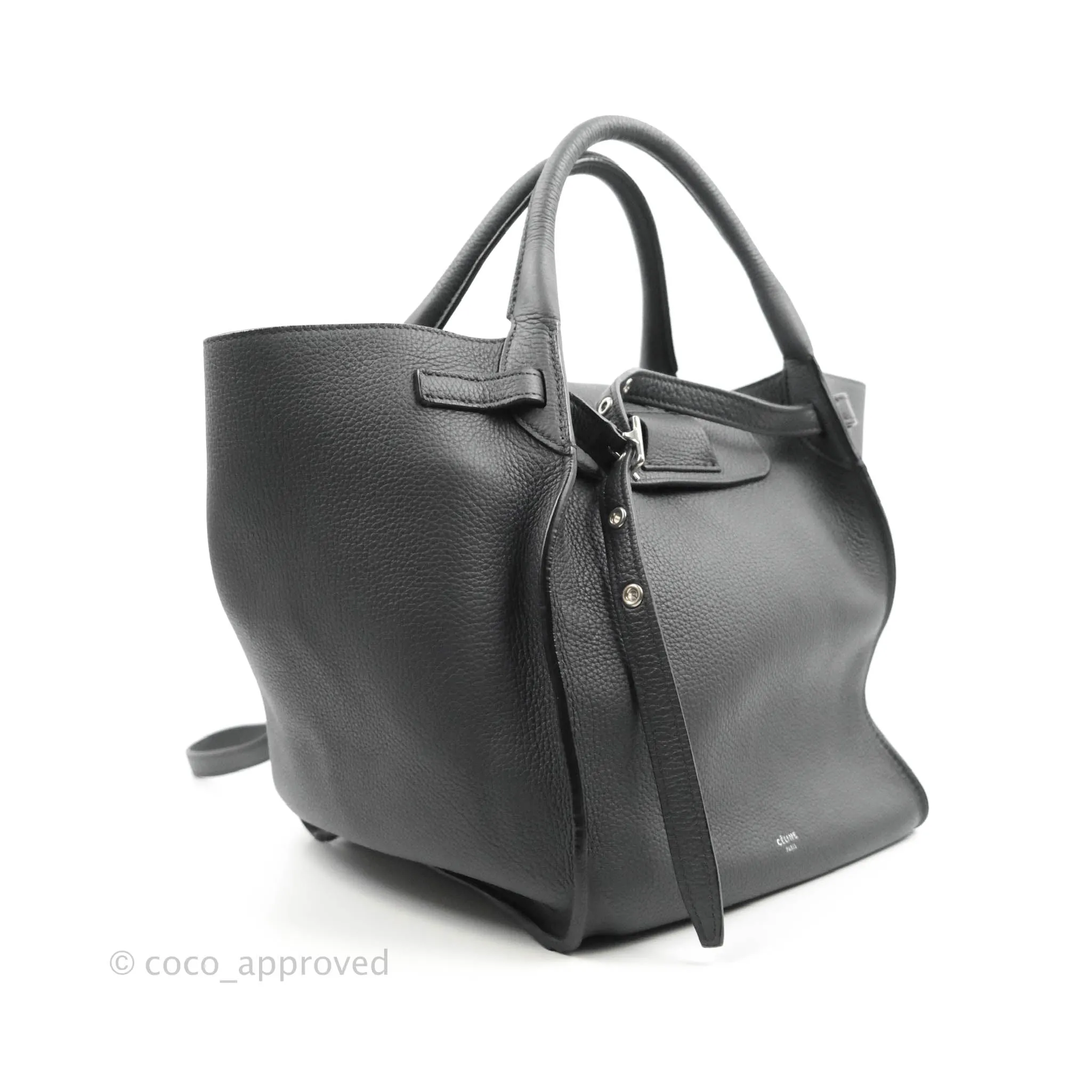 Celine Small Big Bag Black Supple Grained Leather Silver Hardware Dark Grey