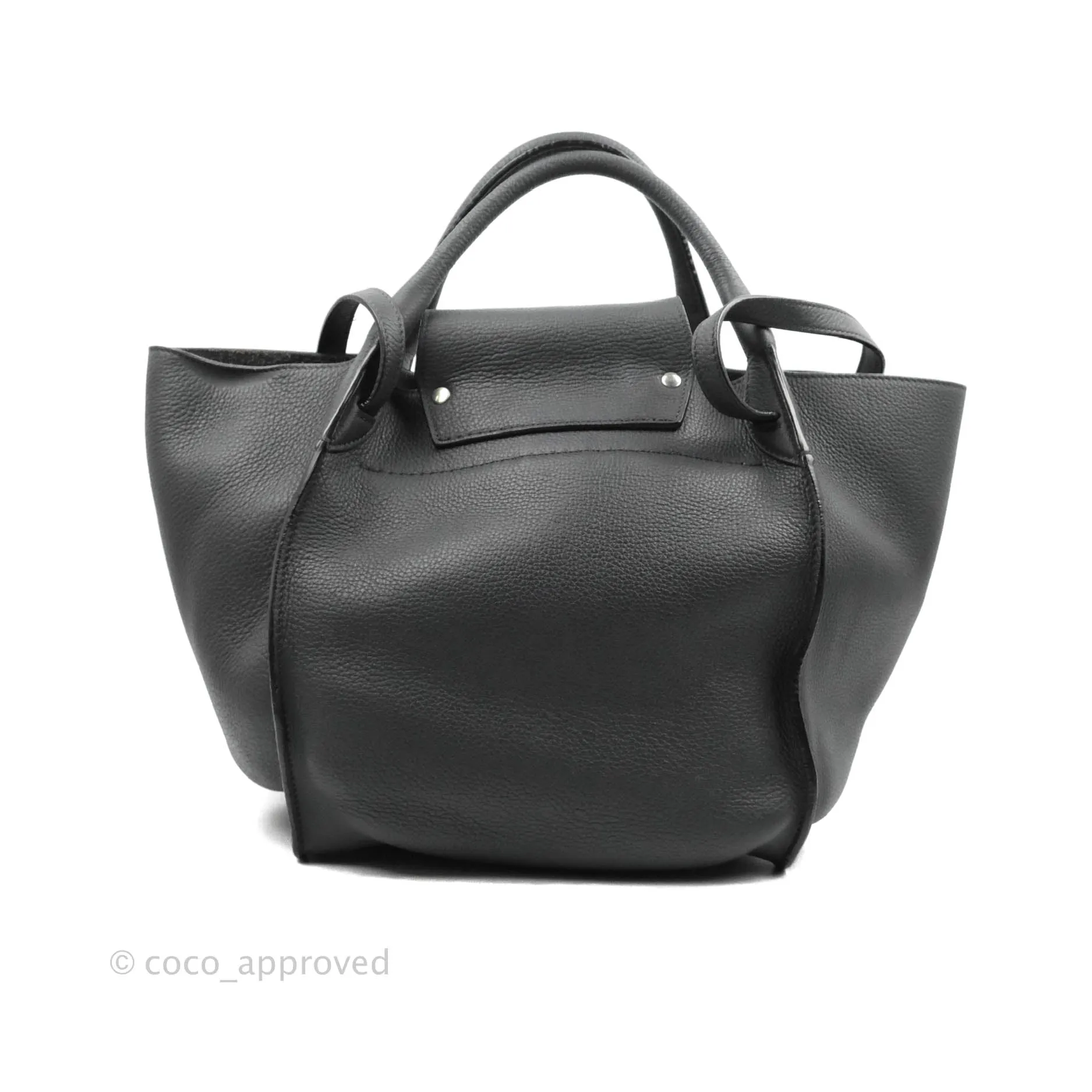 Celine Small Big Bag Black Supple Grained Leather Silver Hardware Dark Grey