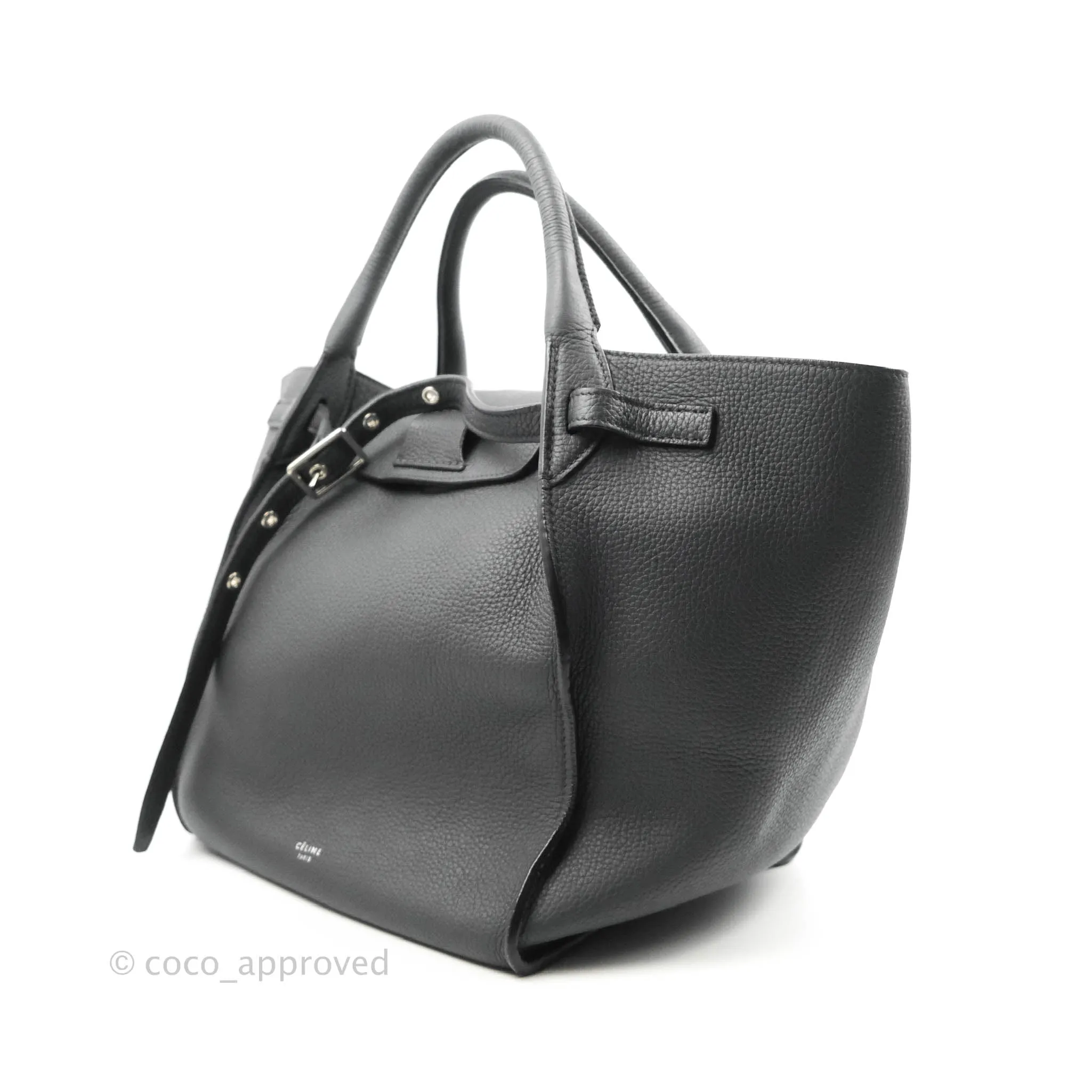 Celine Small Big Bag Black Supple Grained Leather Silver Hardware Dark Grey