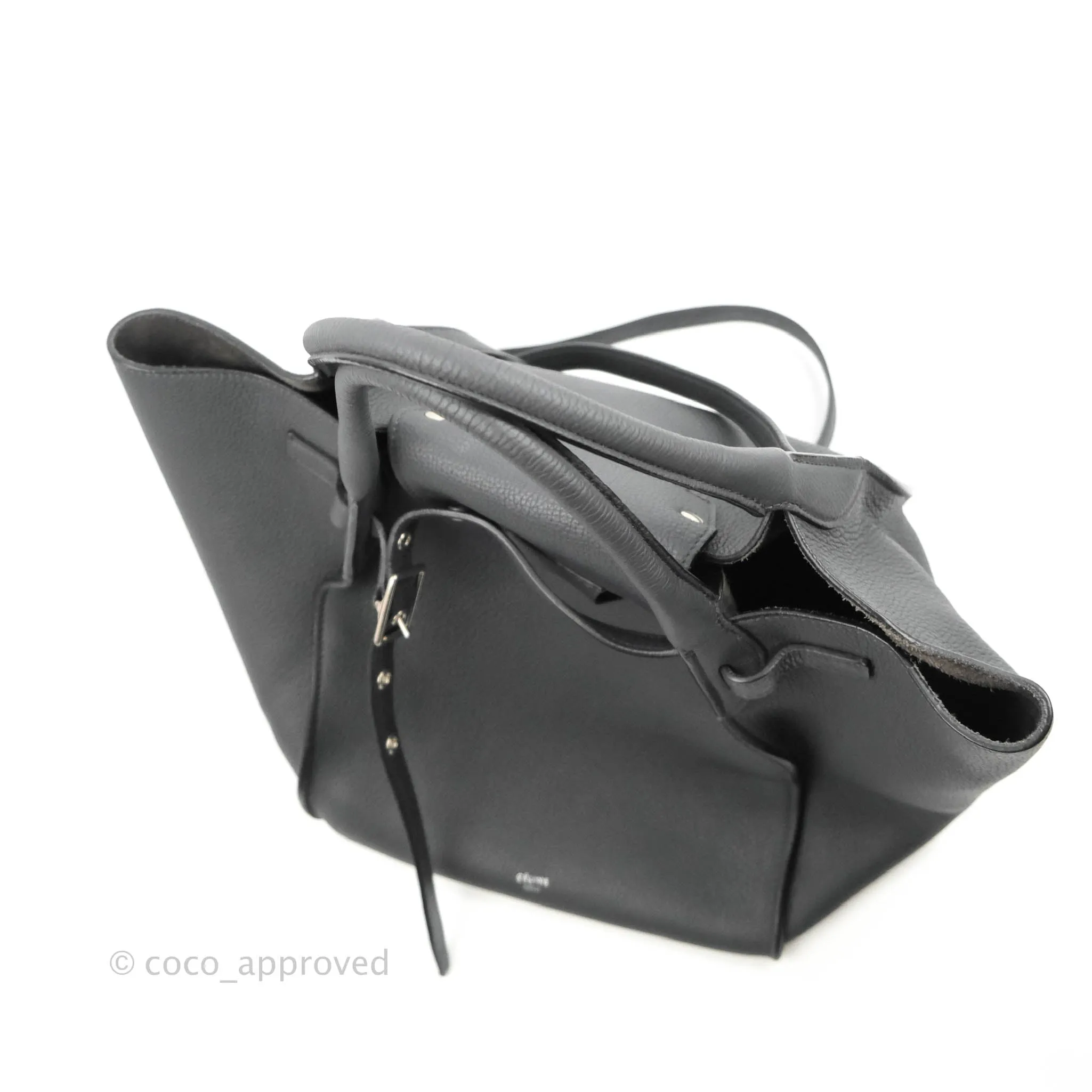 Celine Small Big Bag Black Supple Grained Leather Silver Hardware Dark Grey