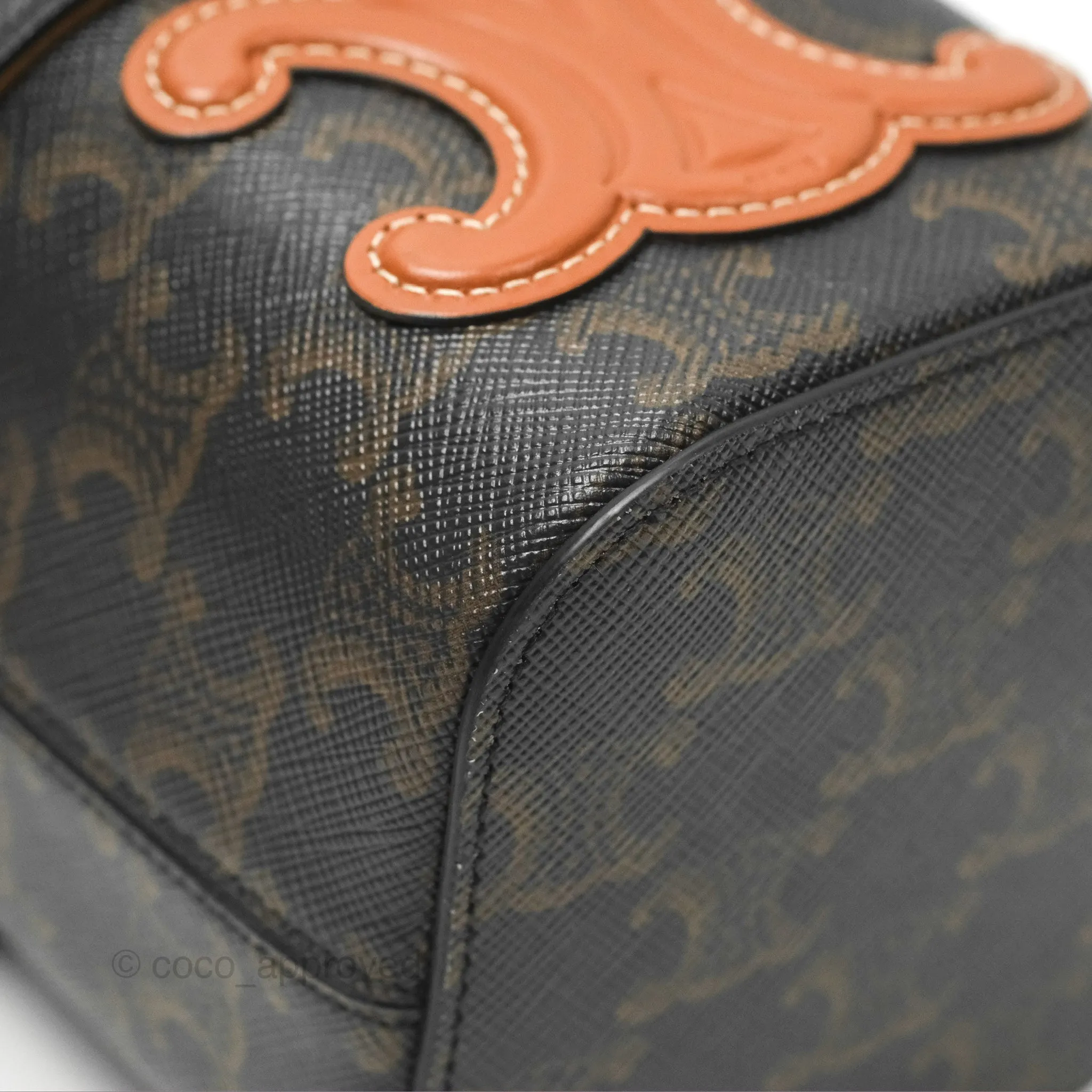 Celine Small Box Cuir Bag Triomphe Canvas Tan