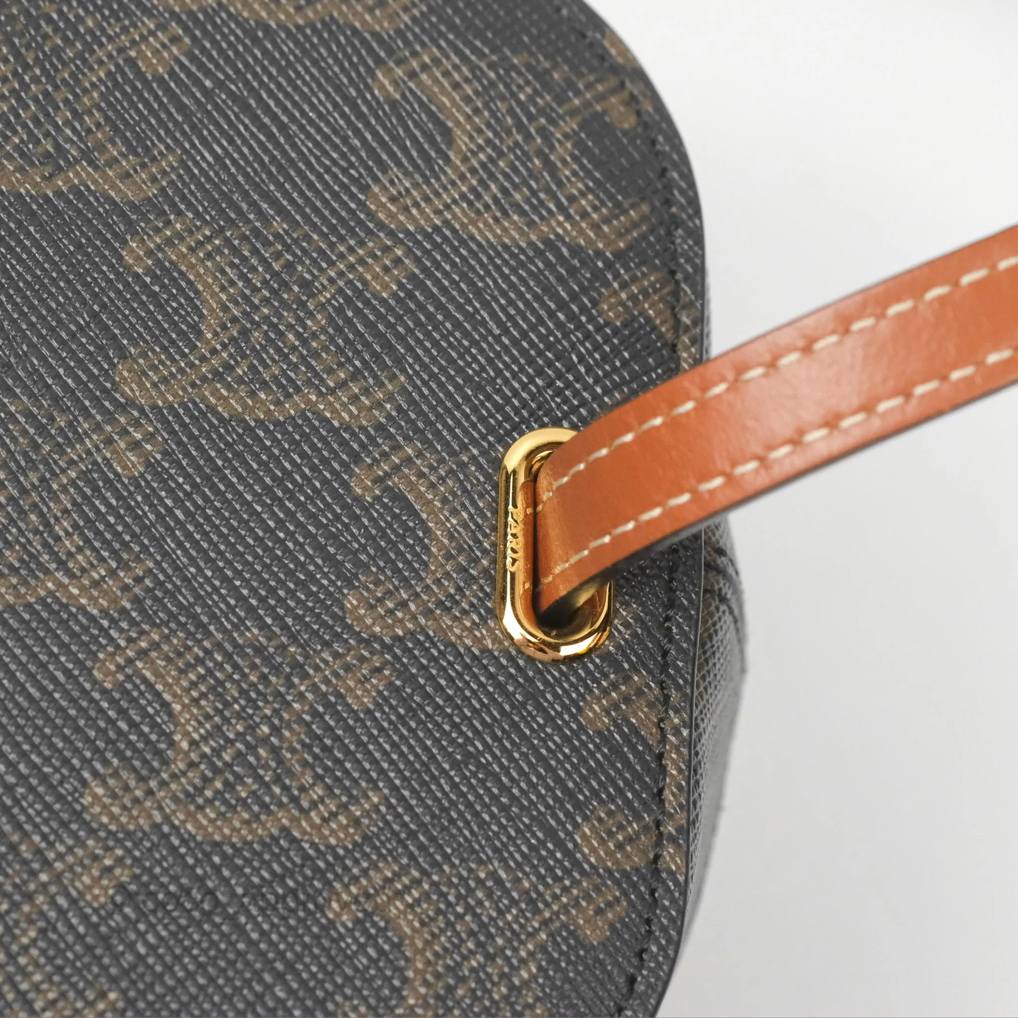 Celine Small Box Cuir Bag Triomphe Canvas Tan